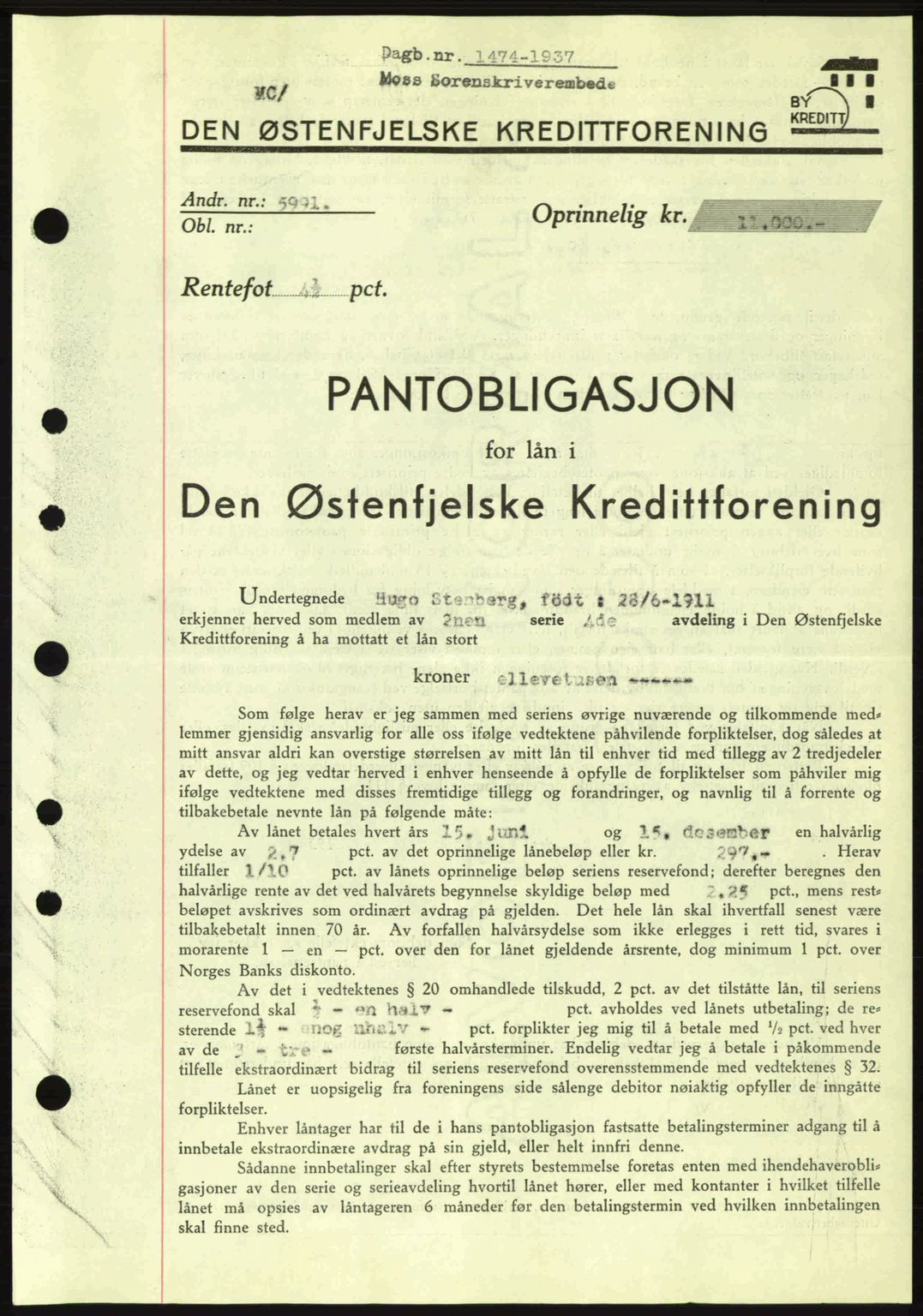Moss sorenskriveri, SAO/A-10168: Pantebok nr. B4, 1937-1938, Dagboknr: 1474/1937