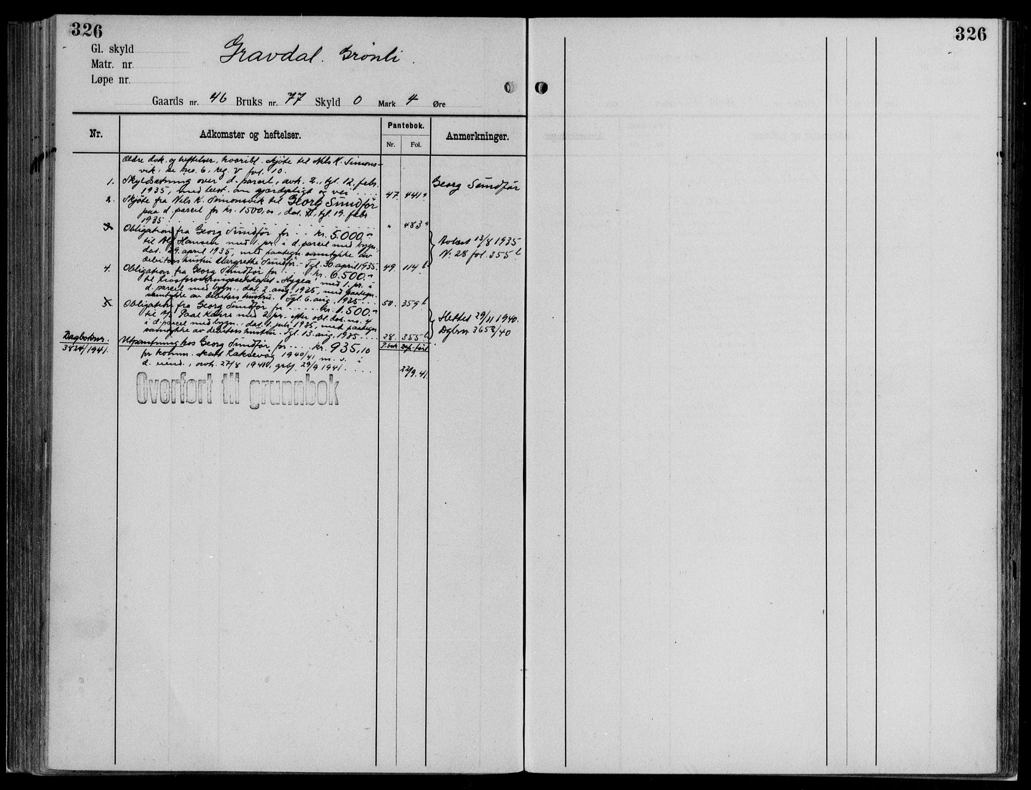 Midhordland sorenskriveri, AV/SAB-A-3001/1/G/Ga/Gab/L0112: Panteregister nr. II.A.b.112, s. 326