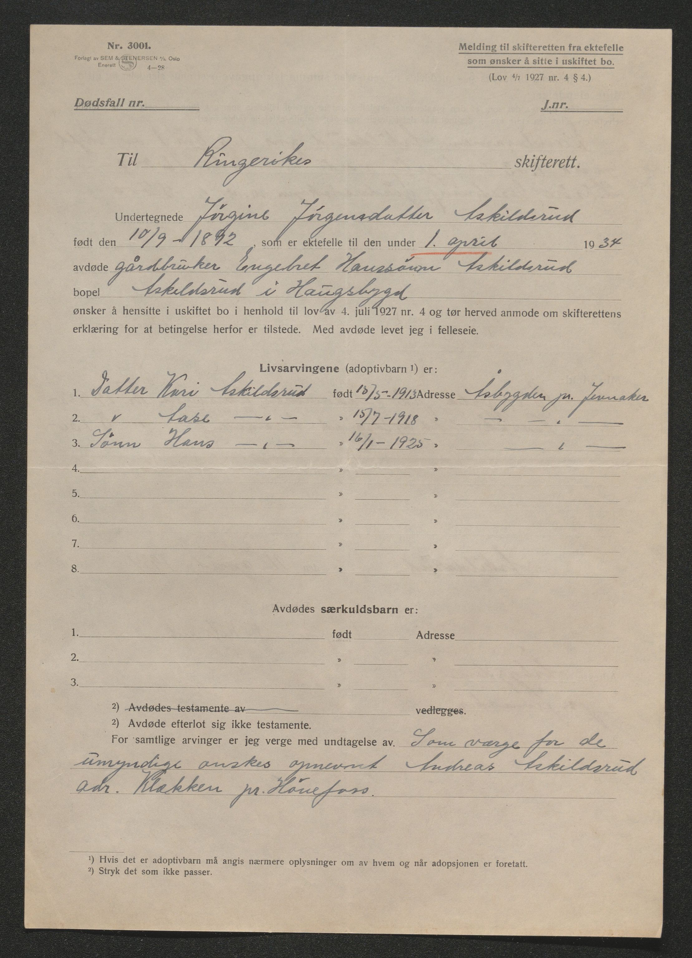 Ringerike sorenskriveri, AV/SAKO-A-105/H/Ha/Hab/L0017: Dødsfallslister Haugsbygd, 1931-1940