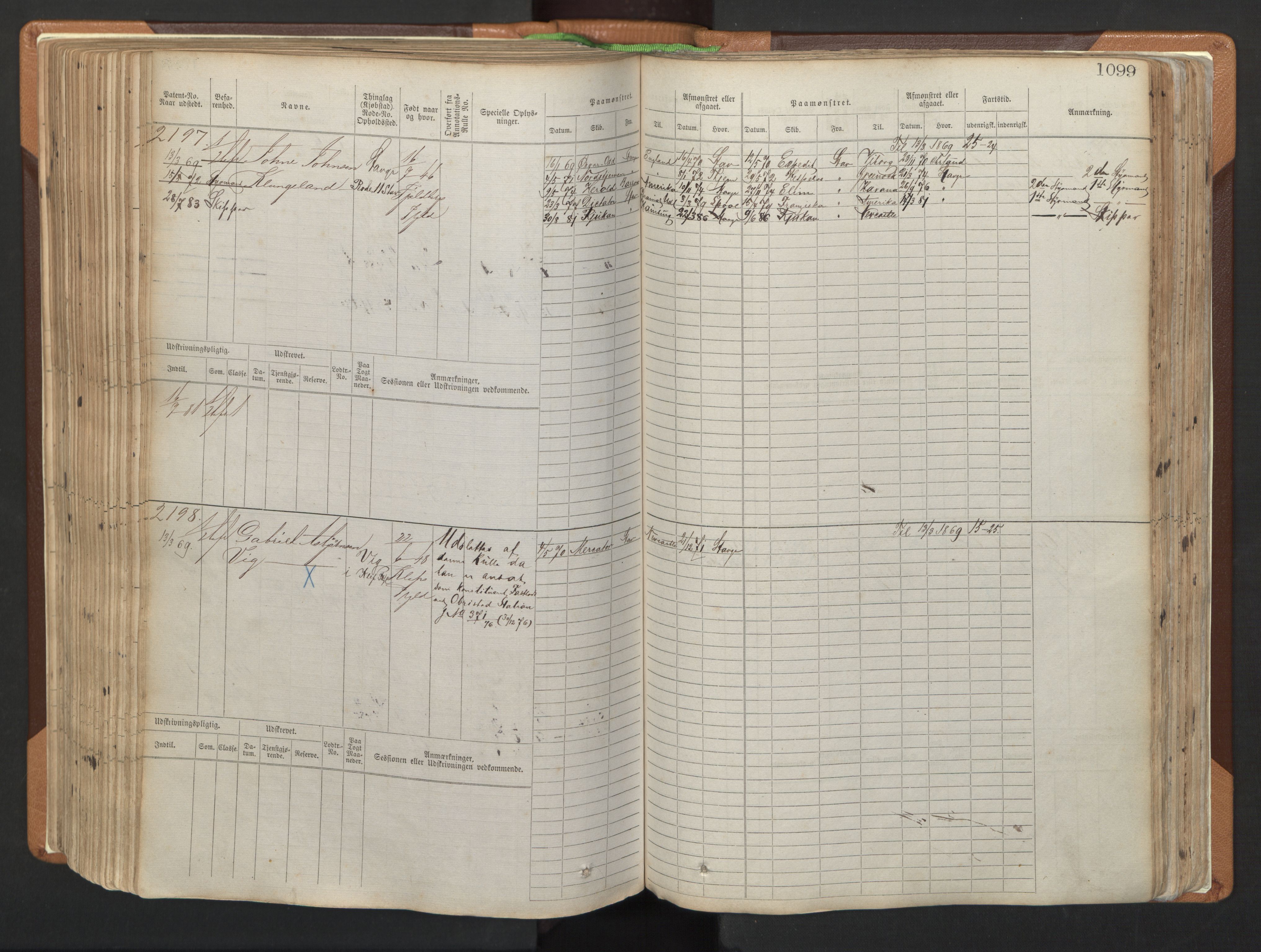 Stavanger sjømannskontor, AV/SAST-A-102006/F/Fb/Fbb/L0006: Sjøfartshovedrulle, patentnr. 1607-2402 (del 3), 1869-1880, s. 299