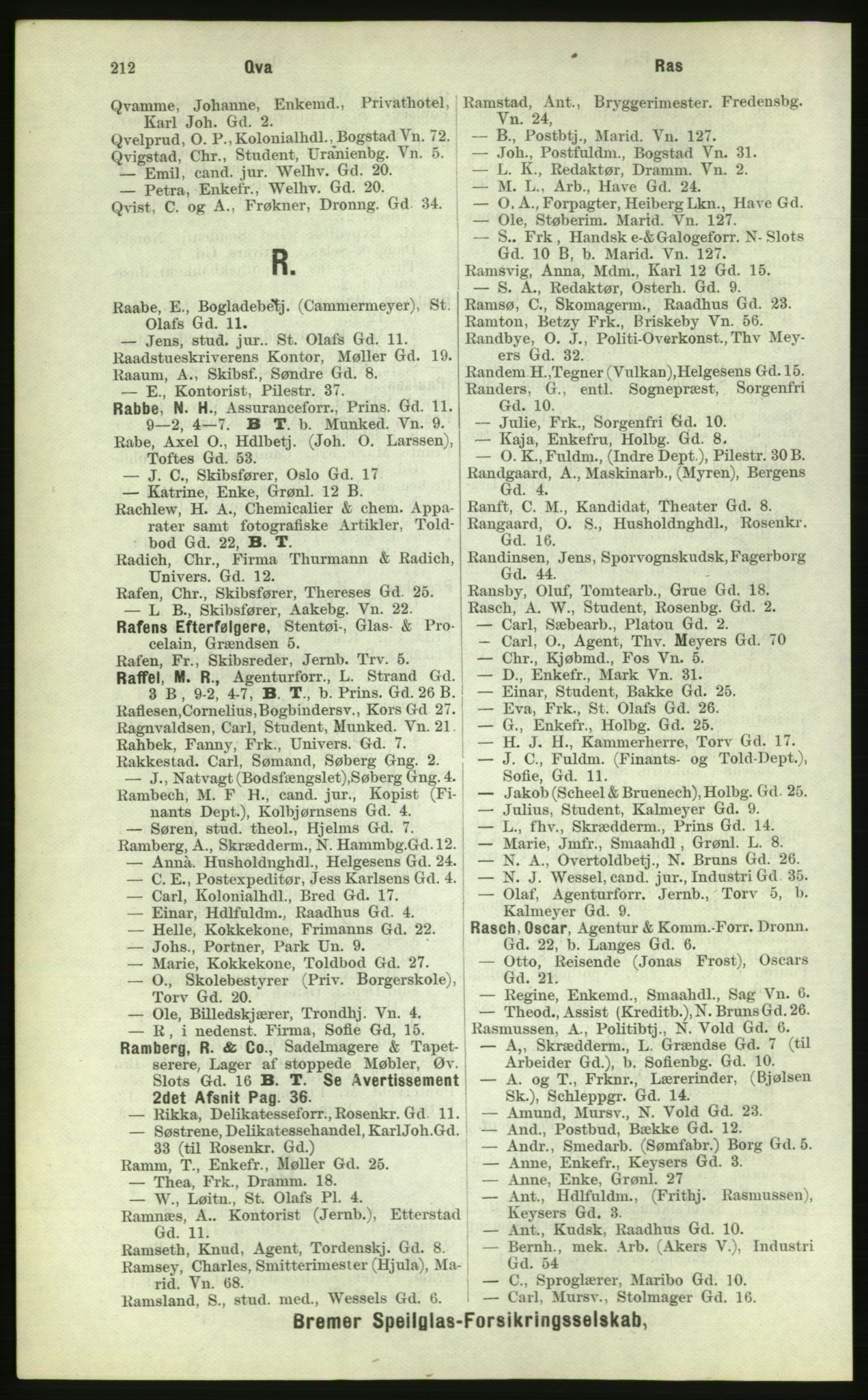 Kristiania/Oslo adressebok, PUBL/-, 1884, s. 212