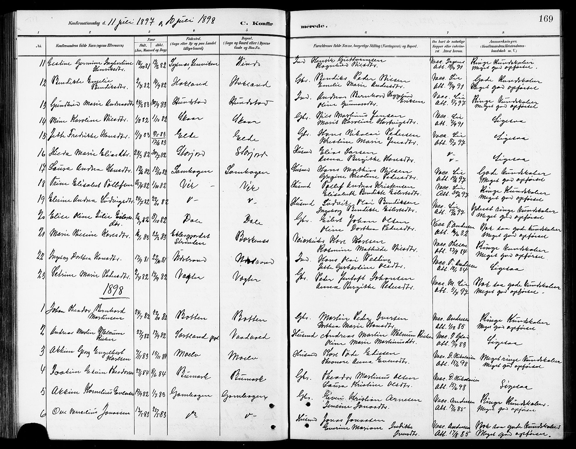 Kvæfjord sokneprestkontor, AV/SATØ-S-1323/G/Ga/Gab/L0005klokker: Klokkerbok nr. 5, 1886-1911, s. 169