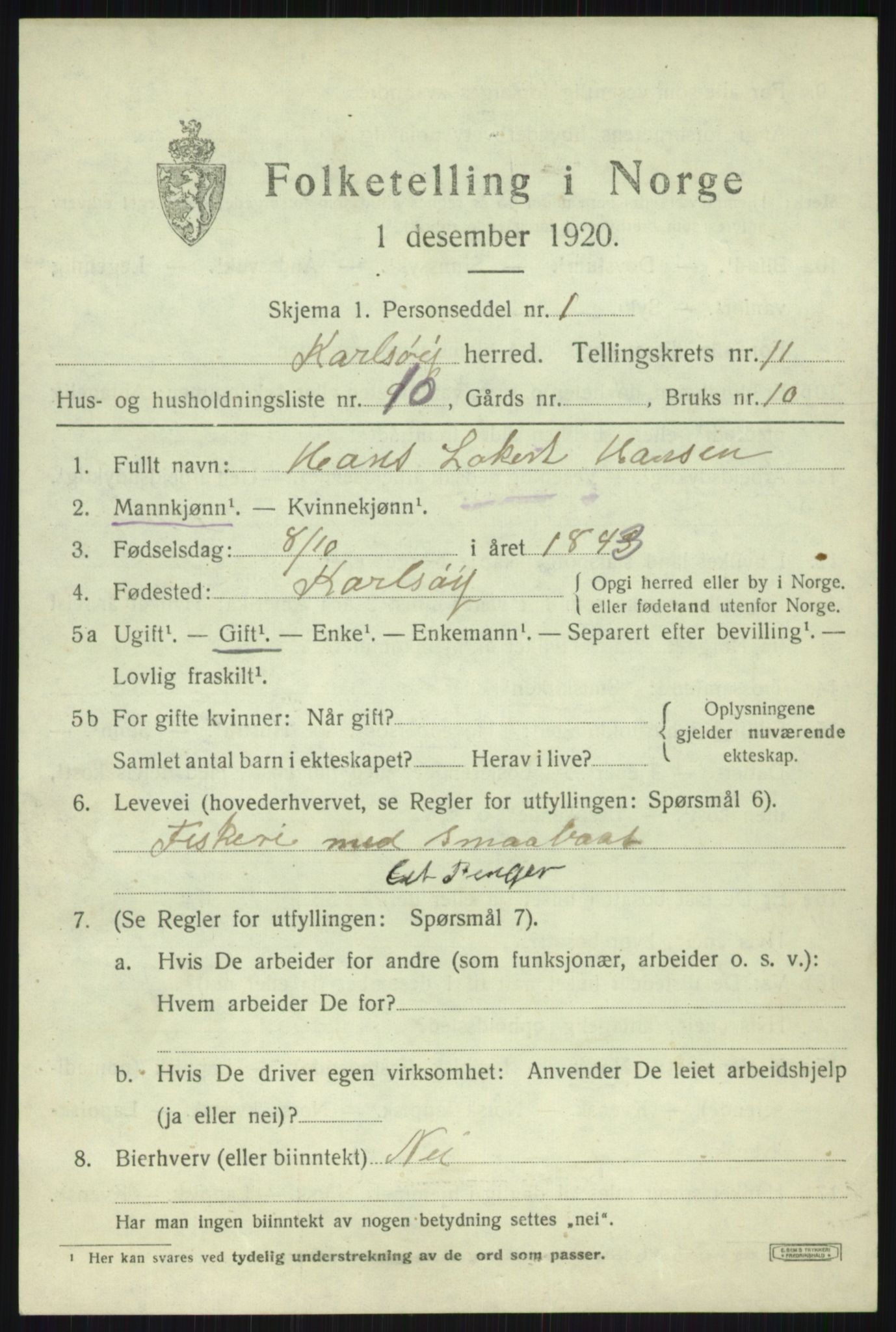 SATØ, Folketelling 1920 for 1936 Karlsøy herred, 1920, s. 4070