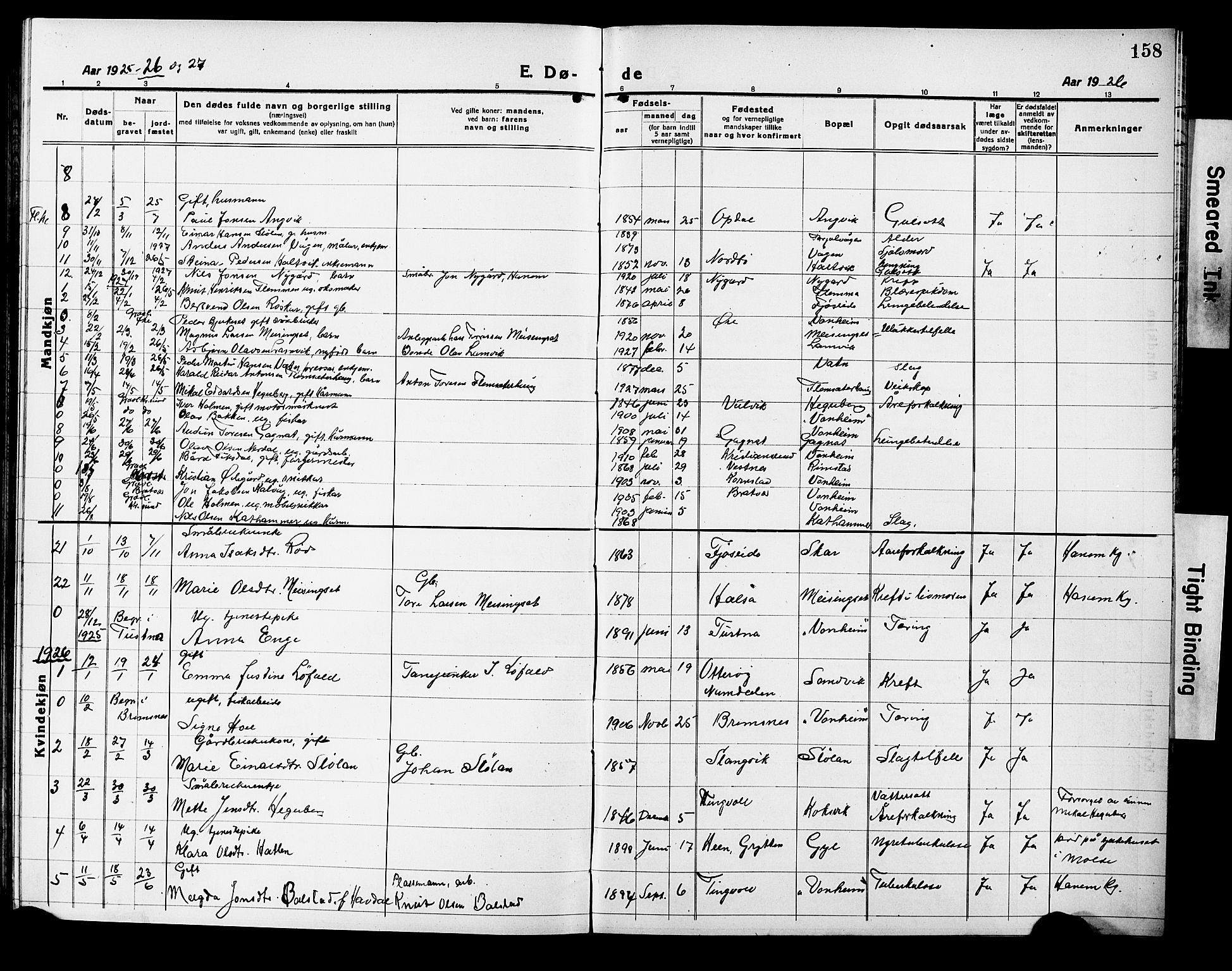 Ministerialprotokoller, klokkerbøker og fødselsregistre - Møre og Romsdal, AV/SAT-A-1454/586/L0994: Klokkerbok nr. 586C05, 1919-1927, s. 158