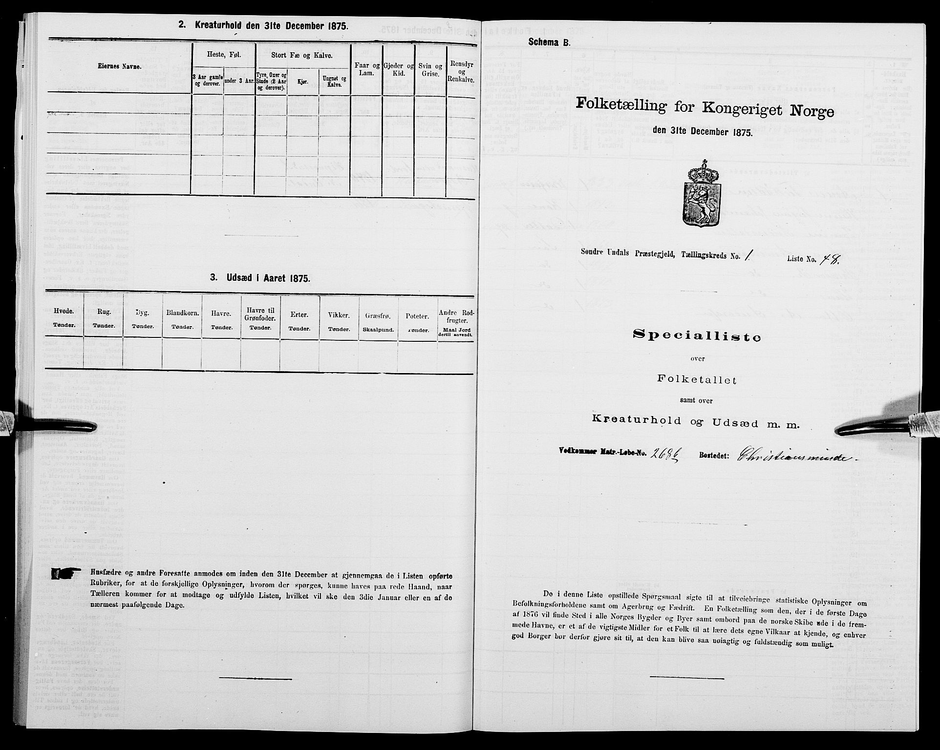 SAK, Folketelling 1875 for 1029P Sør-Audnedal prestegjeld, 1875, s. 189