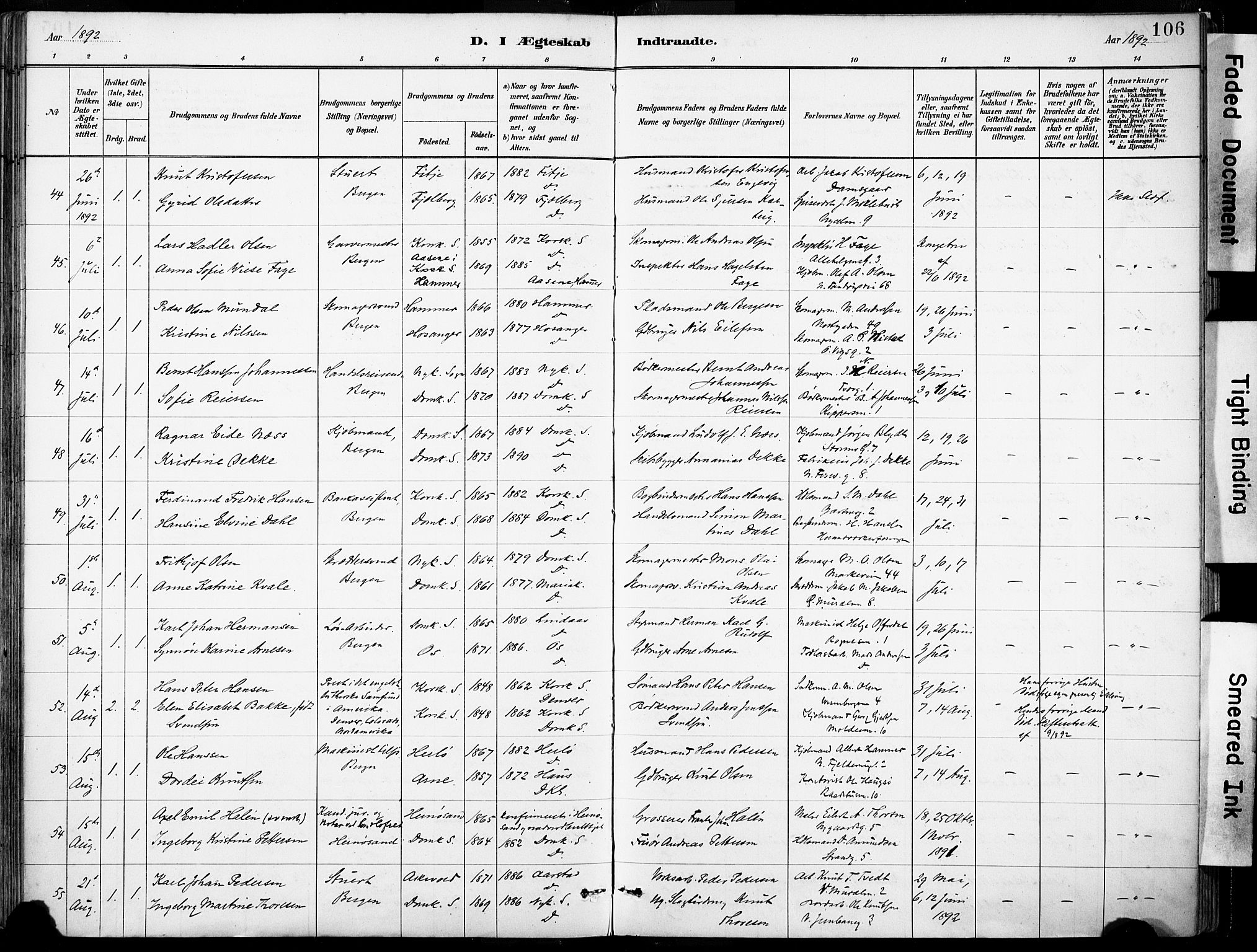 Domkirken sokneprestembete, AV/SAB-A-74801/H/Haa/L0037: Ministerialbok nr. D 4, 1880-1907, s. 106