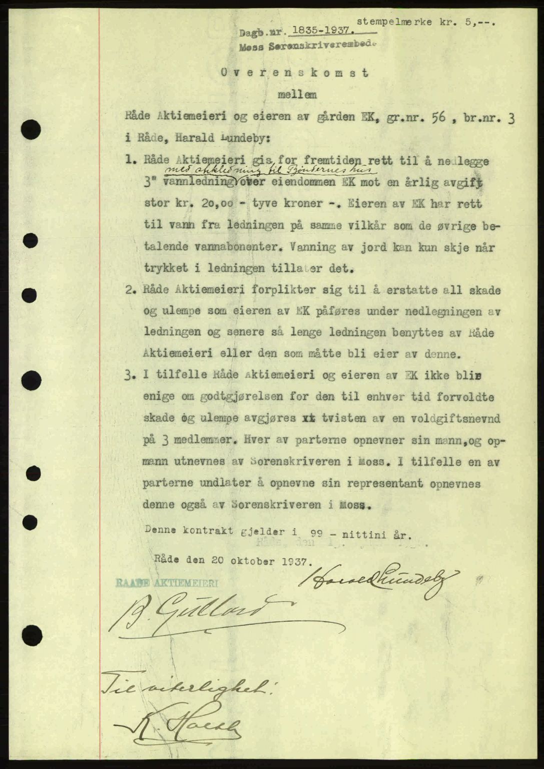 Moss sorenskriveri, SAO/A-10168: Pantebok nr. A3, 1937-1938, Dagboknr: 1835/1937
