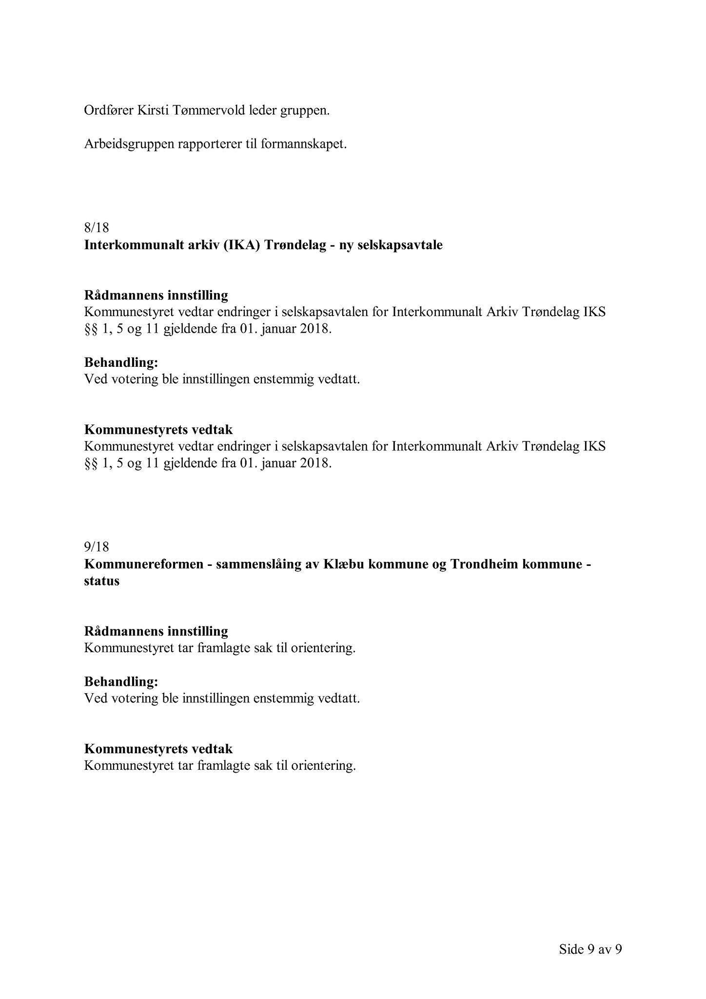 Klæbu Kommune, TRKO/KK/01-KS/L011: Kommunestyret - Møtedokumenter, 2018, s. 273