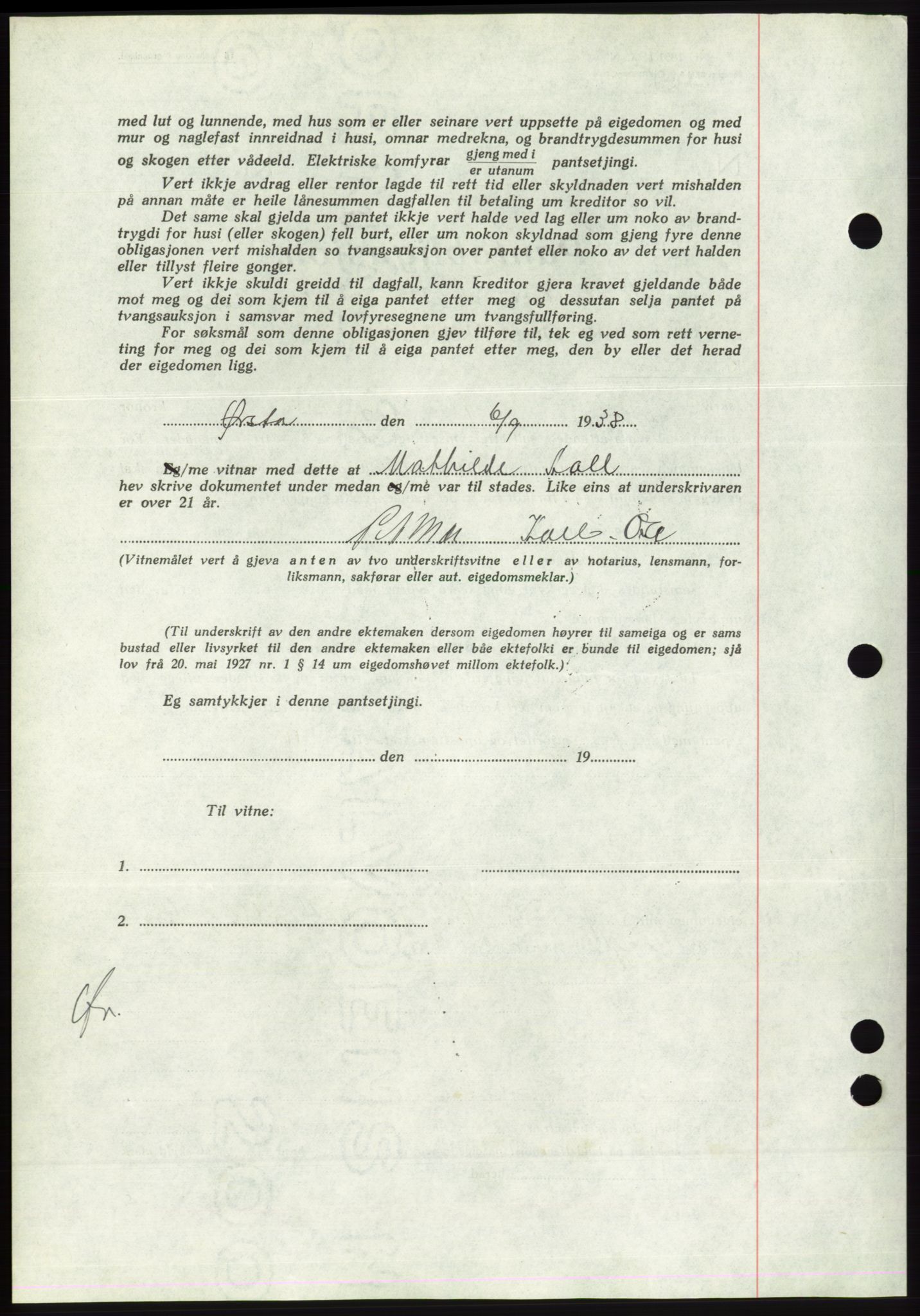 Søre Sunnmøre sorenskriveri, AV/SAT-A-4122/1/2/2C/L0066: Pantebok nr. 60, 1938-1938, Dagboknr: 1234/1938