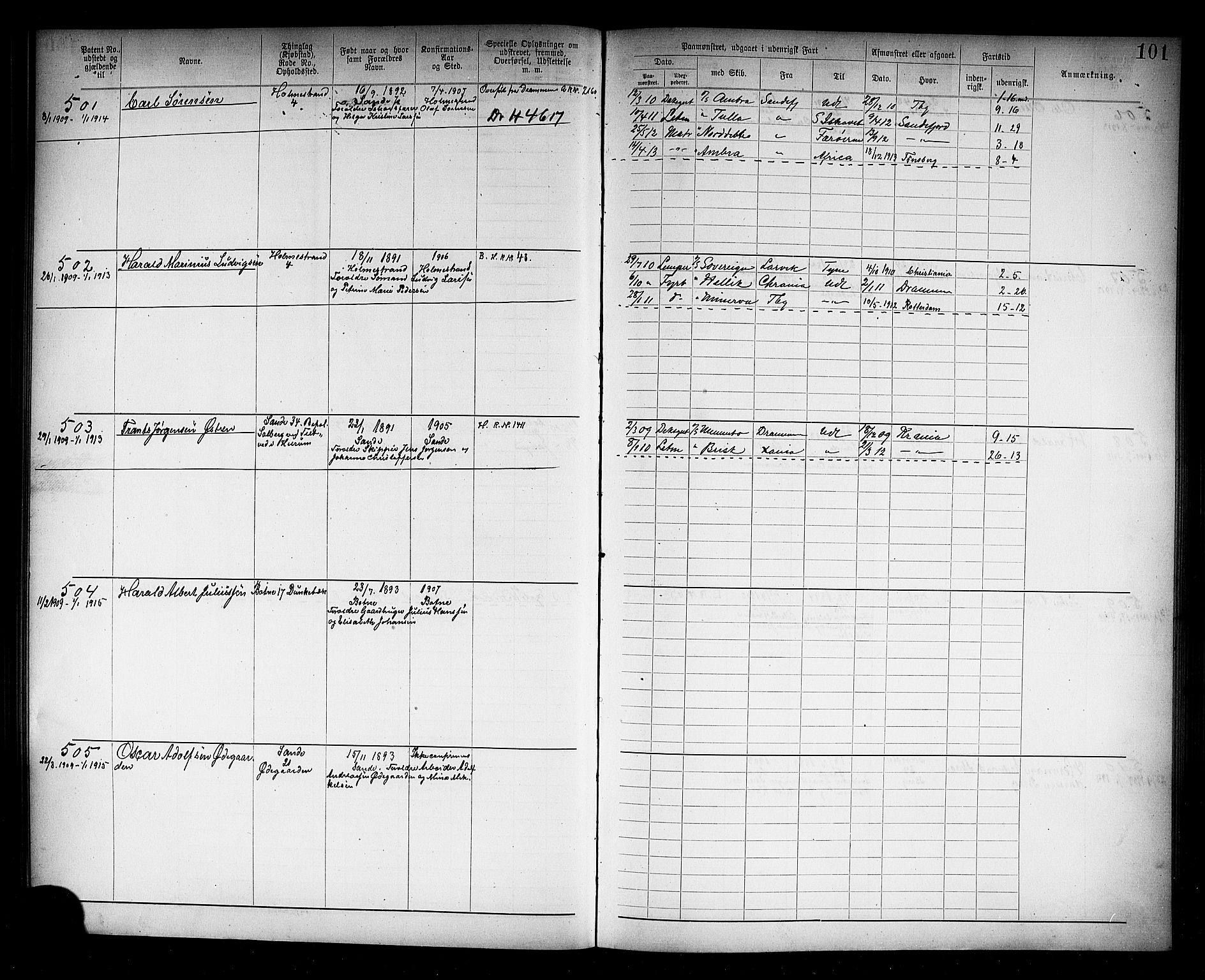 Holmestrand innrulleringskontor, AV/SAKO-A-1151/F/Fb/L0002: Annotasjonsrulle, 1894-1911, s. 104