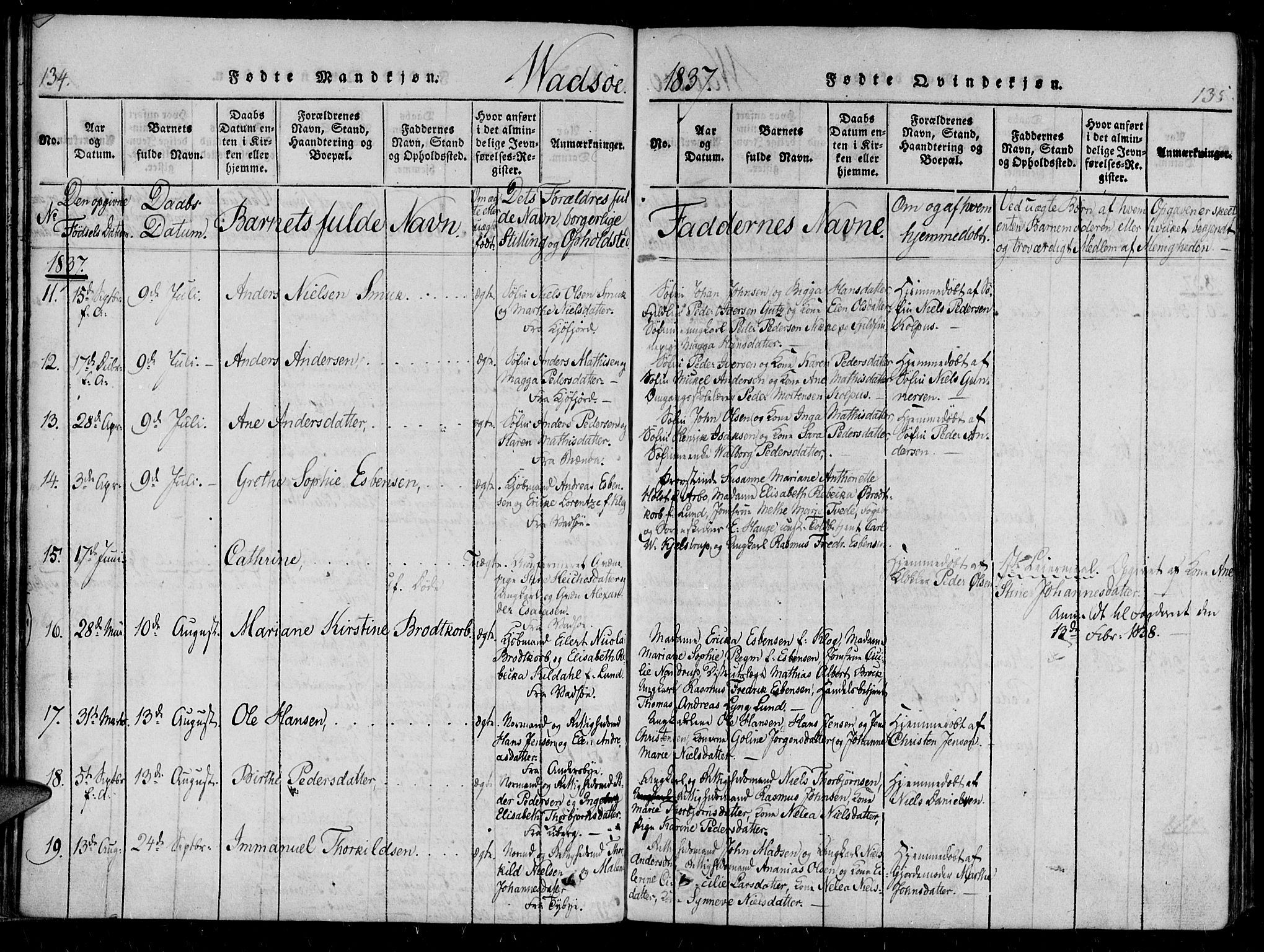 Vadsø sokneprestkontor, AV/SATØ-S-1325/H/Ha/L0003kirke: Ministerialbok nr. 3 /1, 1821-1839, s. 134-135