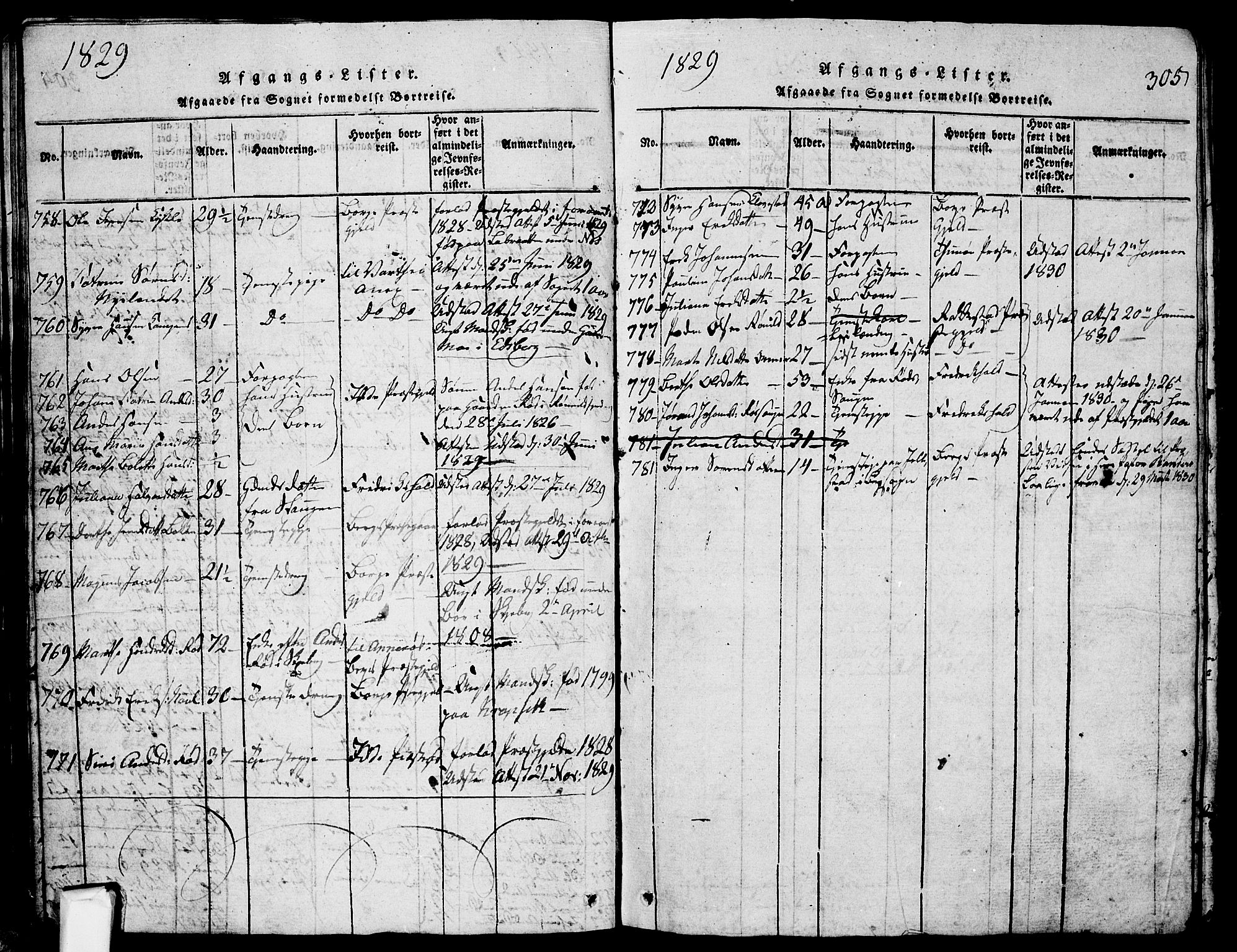 Skjeberg prestekontor Kirkebøker, SAO/A-10923/G/Ga/L0001: Klokkerbok nr. I 1, 1815-1830, s. 305
