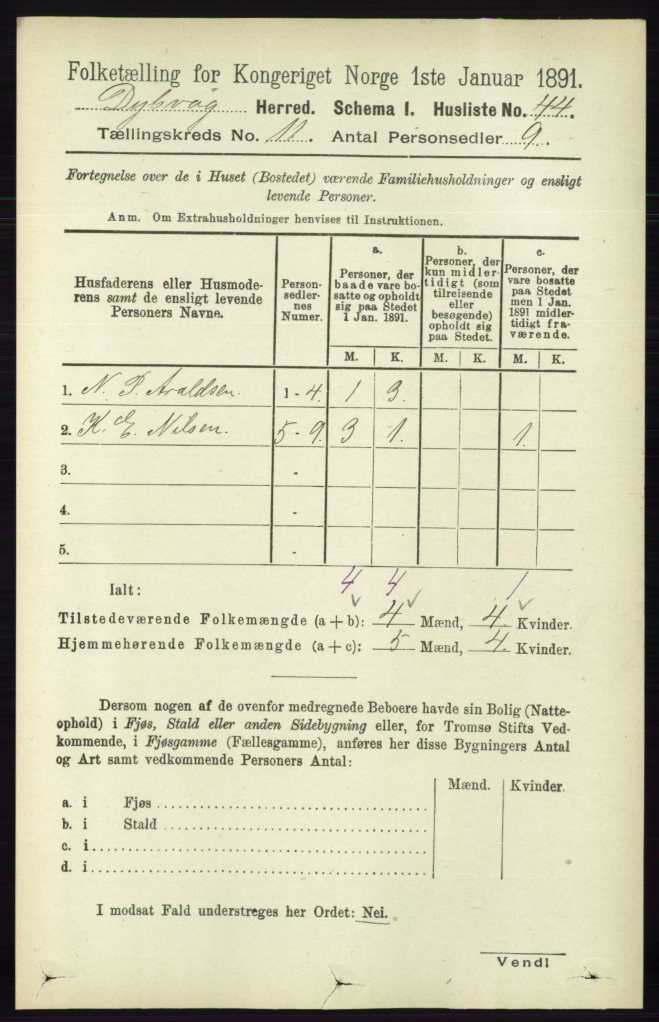 RA, Folketelling 1891 for 0915 Dypvåg herred, 1891, s. 4286