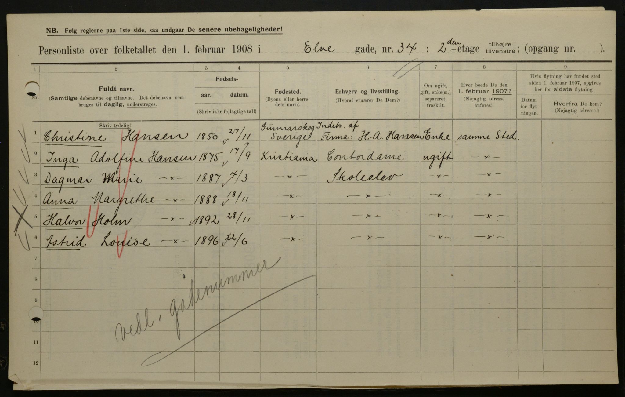 OBA, Kommunal folketelling 1.2.1908 for Kristiania kjøpstad, 1908, s. 19122