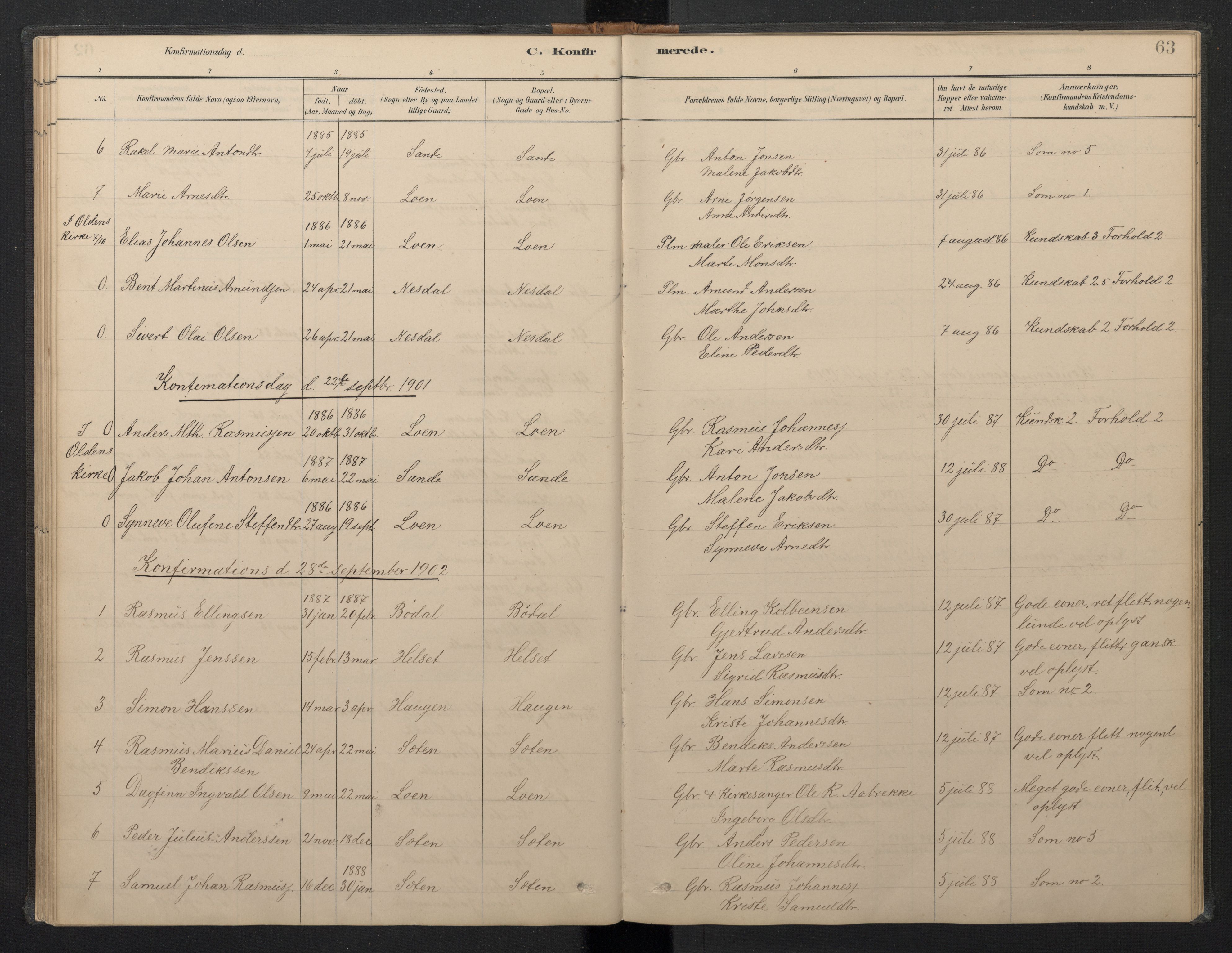 Stryn Sokneprestembete, AV/SAB-A-82501: Klokkerbok nr. B 3, 1881-1918, s. 62b-63a