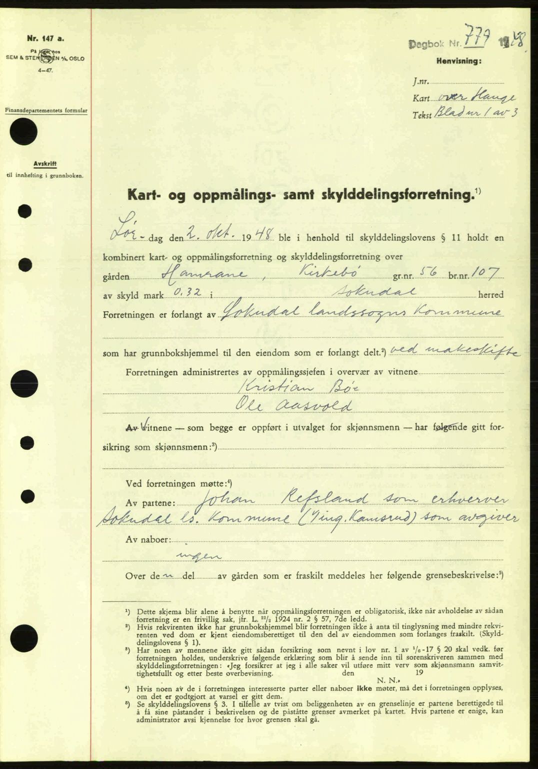 Dalane sorenskriveri, SAST/A-100309/02/G/Gb/L0051: Pantebok nr. A11, 1947-1948, Dagboknr: 779/1948