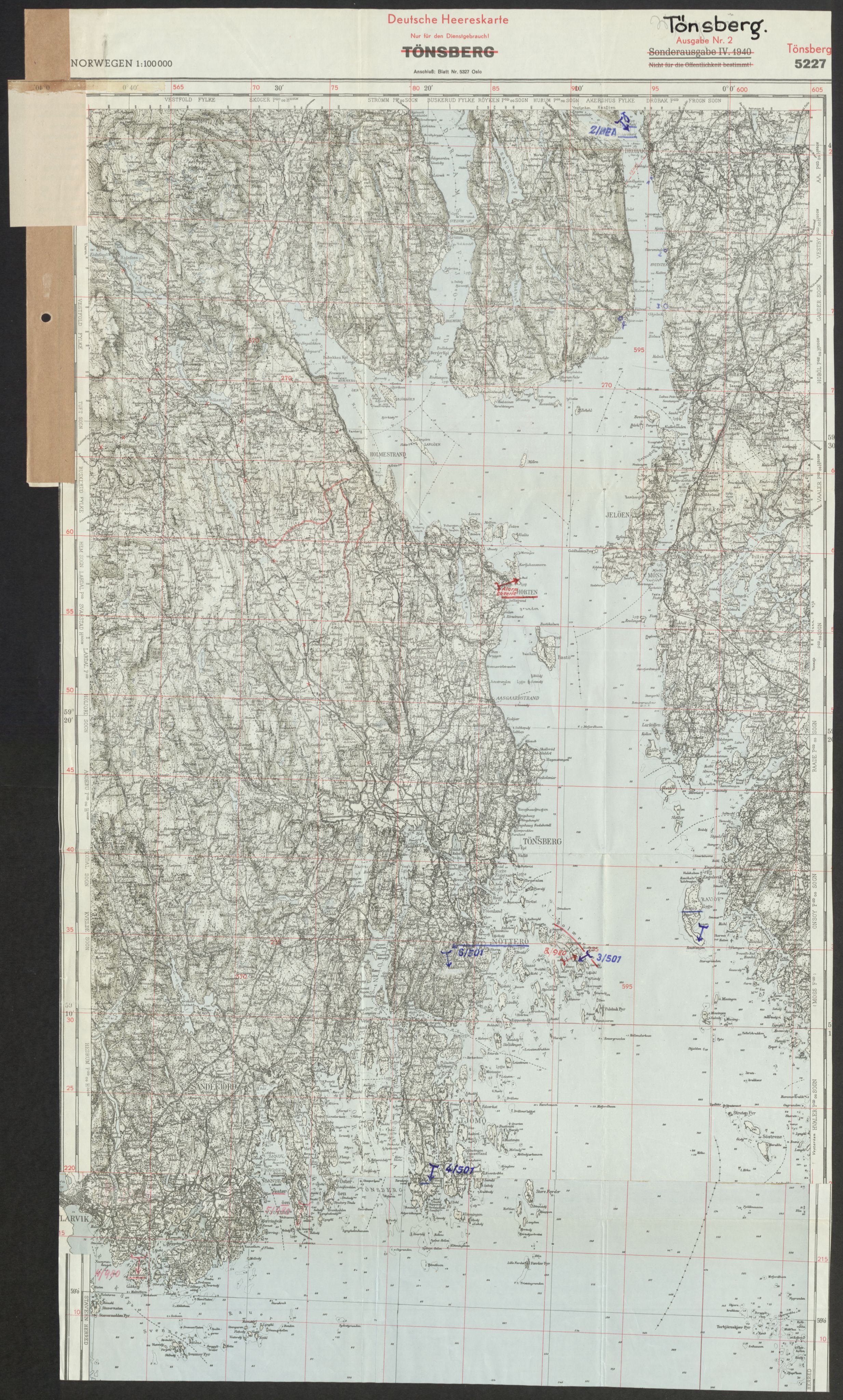 Forsvaret, Generalinspektør og sjefen for Kystartilleriet, AV/RA-RAFA-2045/F/Fa/L0016: Tyske oversiktskarter over festningsanlegg, 1940-1945, s. 263