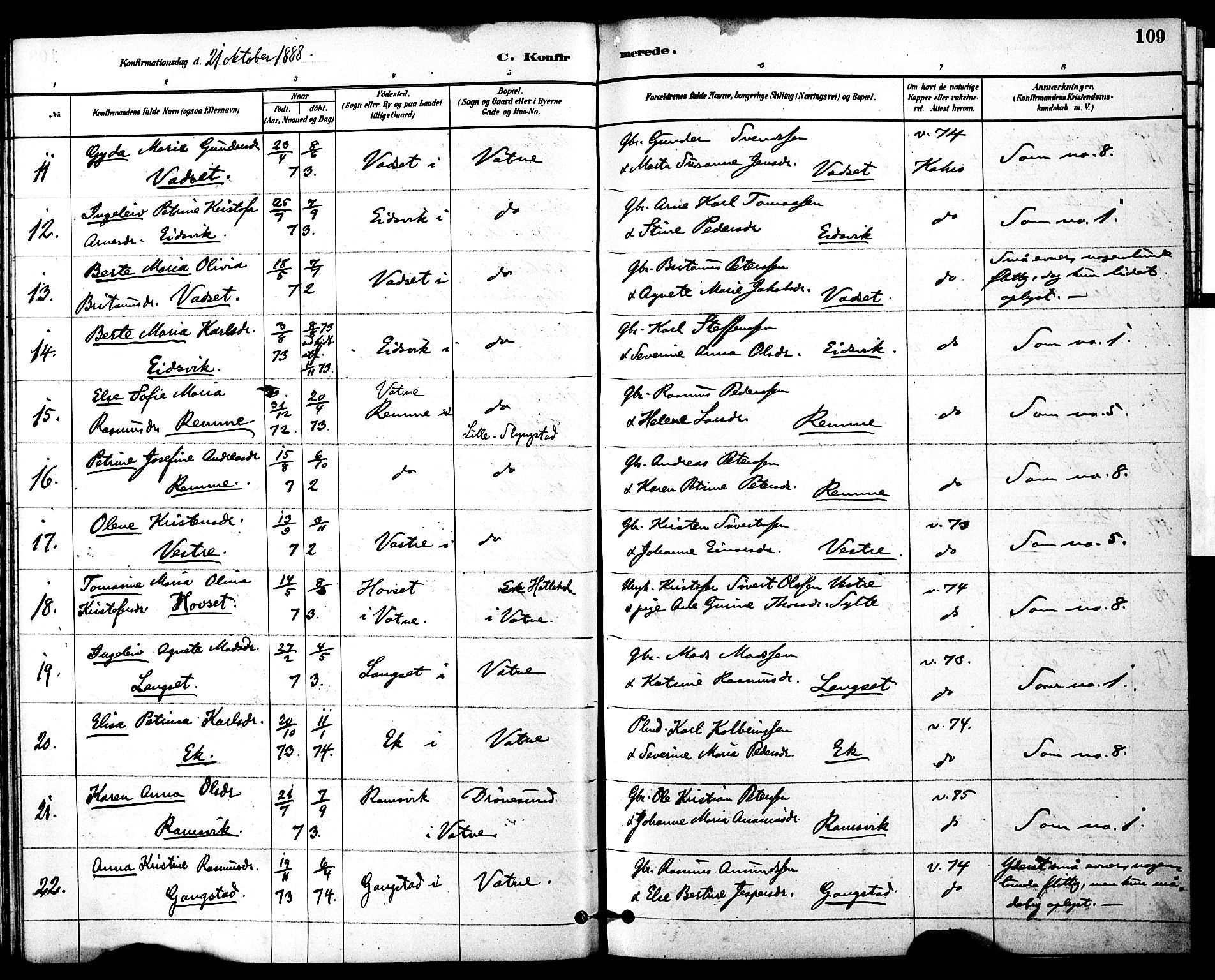 Ministerialprotokoller, klokkerbøker og fødselsregistre - Møre og Romsdal, AV/SAT-A-1454/525/L0374: Ministerialbok nr. 525A04, 1880-1899, s. 109