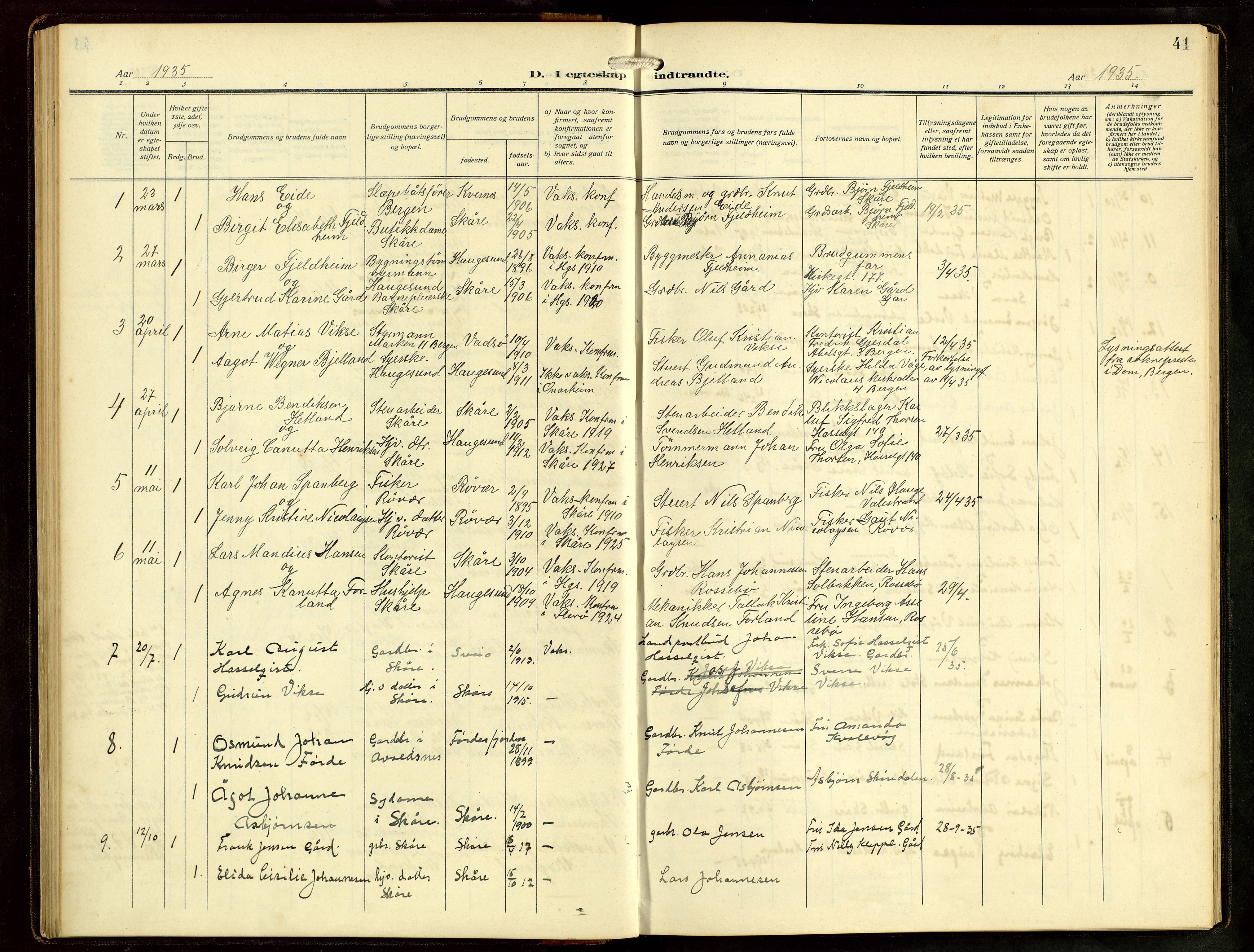 Haugesund sokneprestkontor, AV/SAST-A -101863/H/Ha/Hab/L0006: Klokkerbok nr. B 9, 1909-1951, s. 41