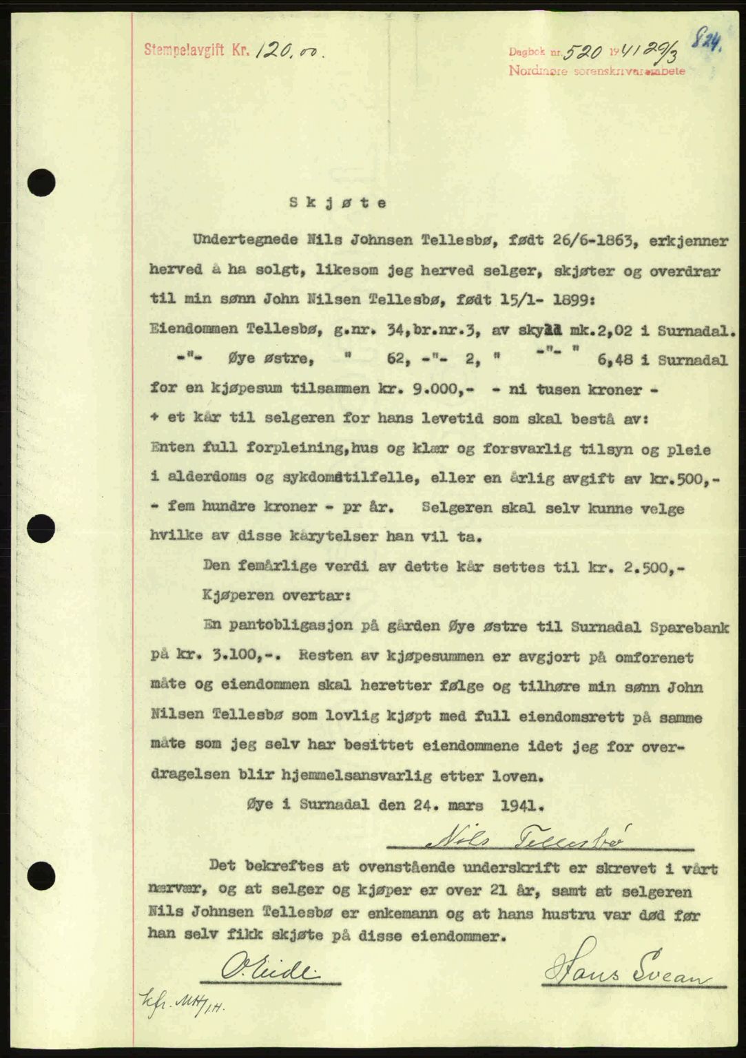 Nordmøre sorenskriveri, SAT/A-4132/1/2/2Ca: Pantebok nr. A89, 1940-1941, Dagboknr: 520/1941