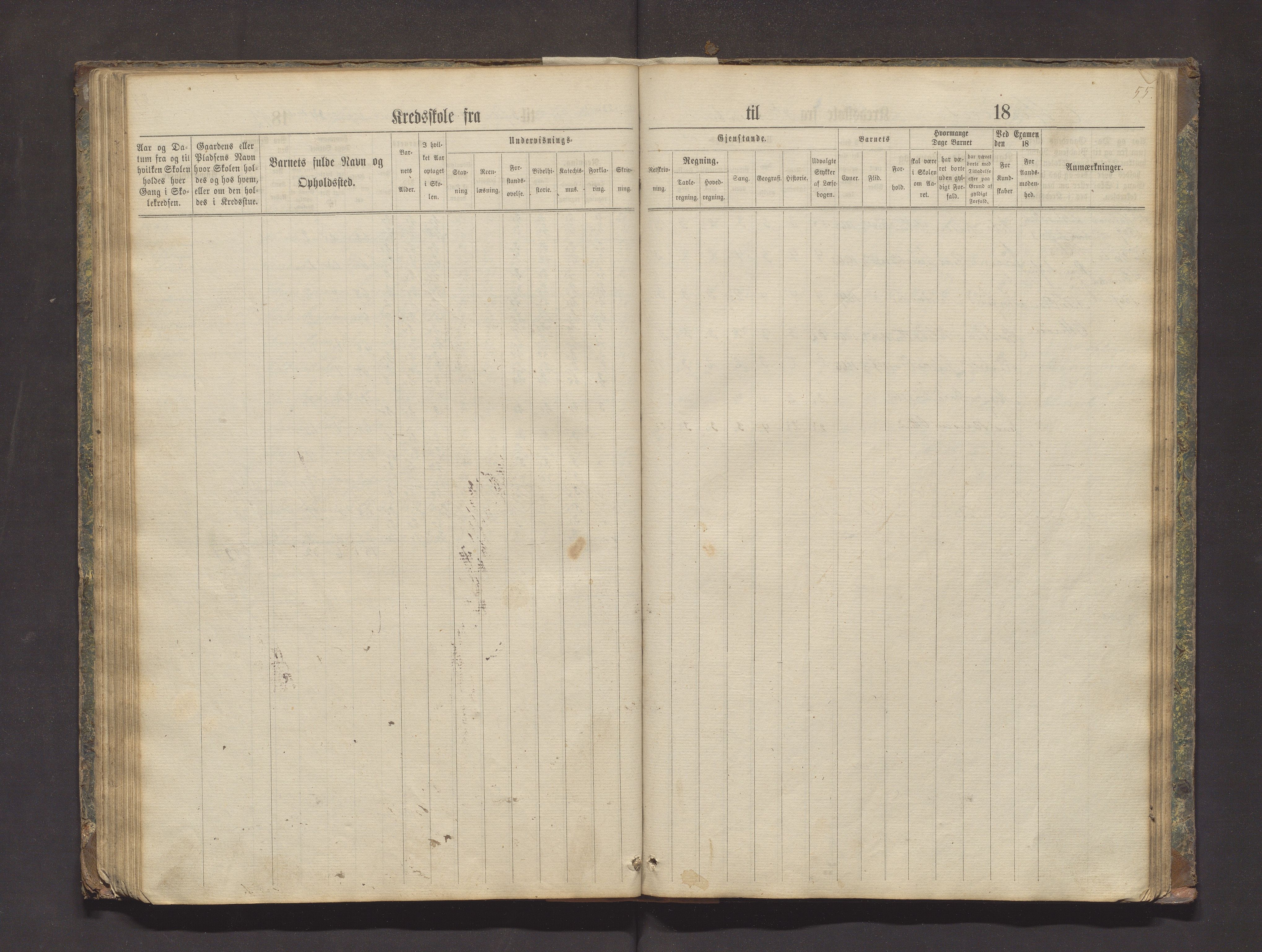 Valestrand kommune. Barneskulane, IKAH/1217-231/F/Fa/L0002: Skuleprotokoll for Økland, Otterøen, Fagerland og Vestvik krinsar i Finnås prestegjeld, 1869-1896, s. 55