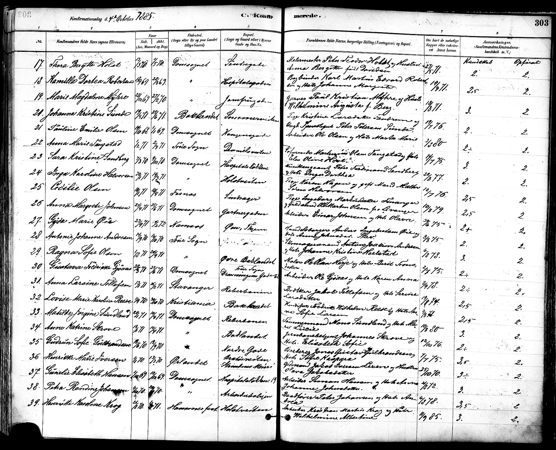 Ministerialprotokoller, klokkerbøker og fødselsregistre - Sør-Trøndelag, SAT/A-1456/601/L0057: Ministerialbok nr. 601A25, 1877-1891, s. 303