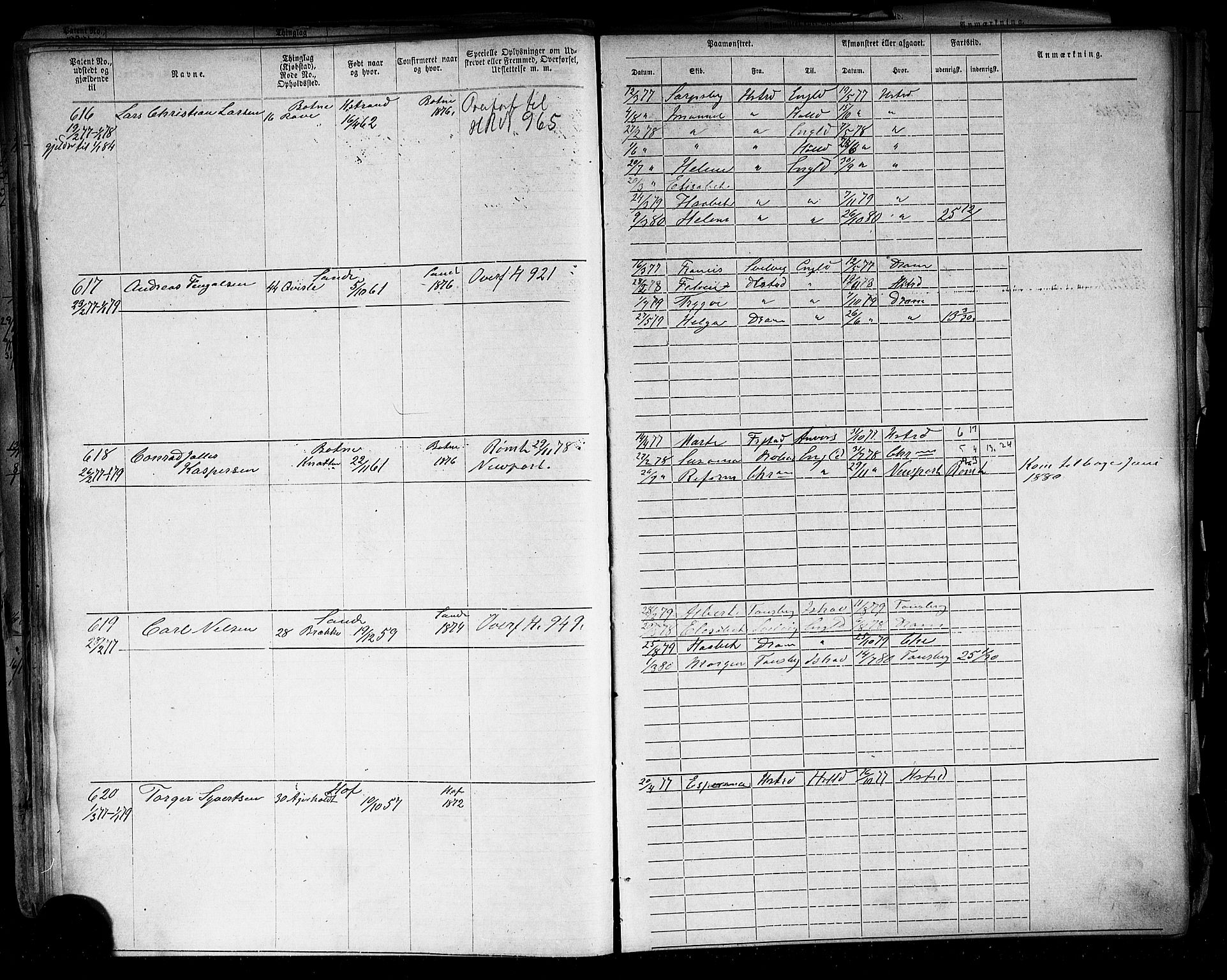 Holmestrand innrulleringskontor, SAKO/A-1151/F/Fb/L0003: Annotasjonsrulle, 1868-1886, s. 126