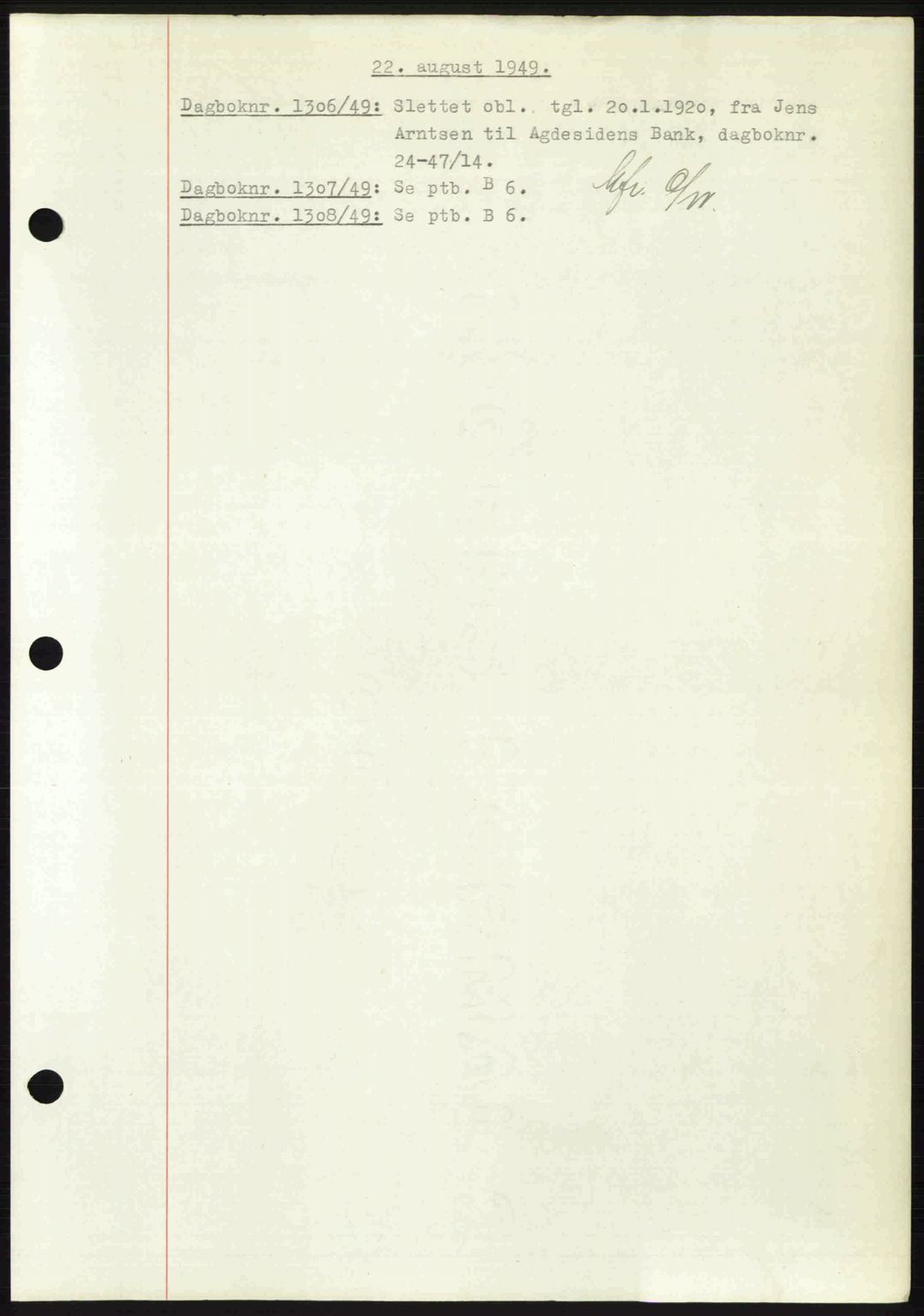 Nedenes sorenskriveri, SAK/1221-0006/G/Gb/Gba/L0061: Pantebok nr. A13, 1949-1949, Dagboknr: 1306/1949