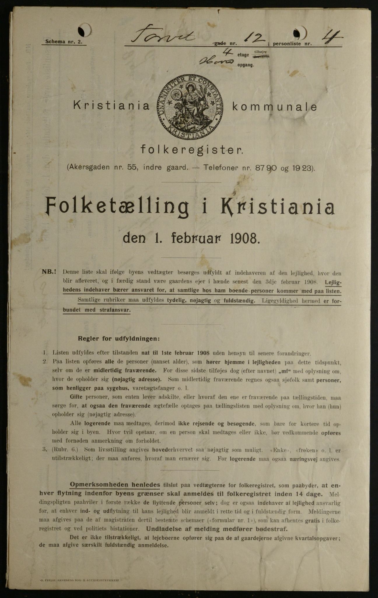 OBA, Kommunal folketelling 1.2.1908 for Kristiania kjøpstad, 1908, s. 93212