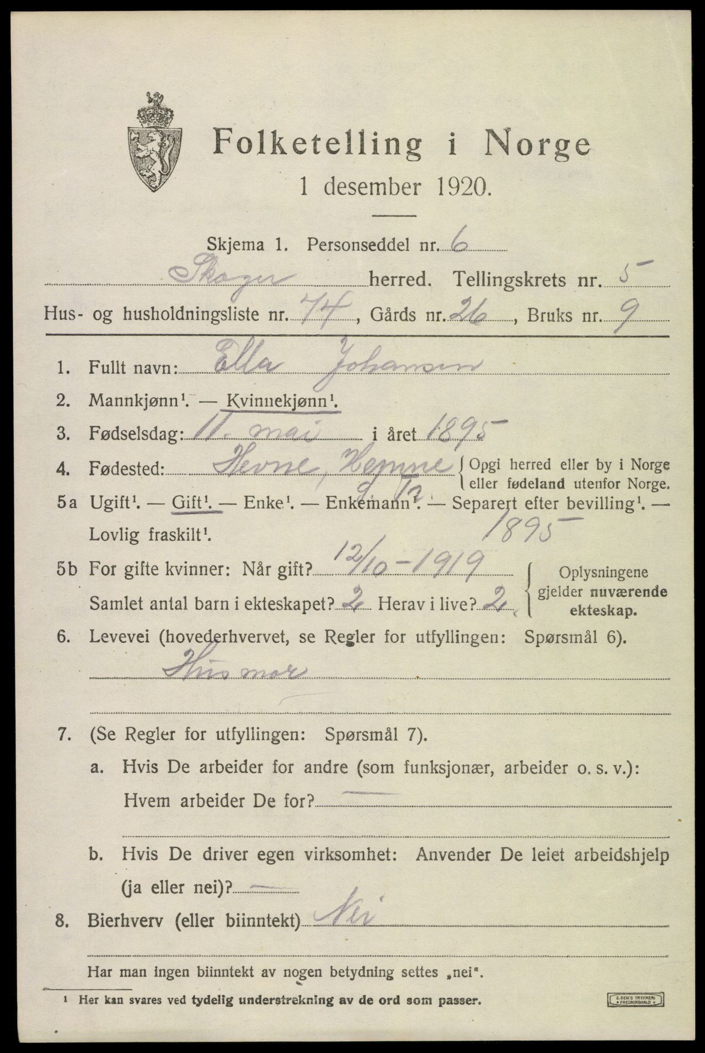 SAKO, Folketelling 1920 for 0712 Skoger herred, 1920, s. 11891