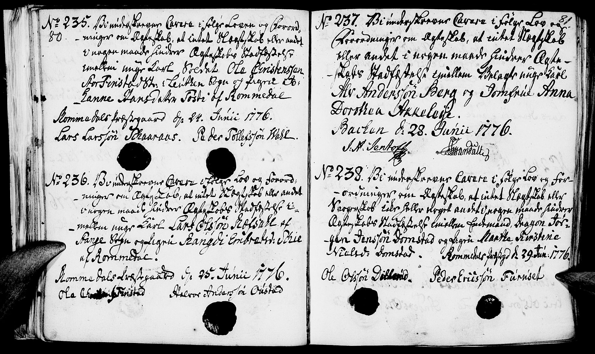 Romedal prestekontor, AV/SAH-PREST-004/I/L0001: Forlovererklæringer nr. 1, 1762-1802, s. 80-81