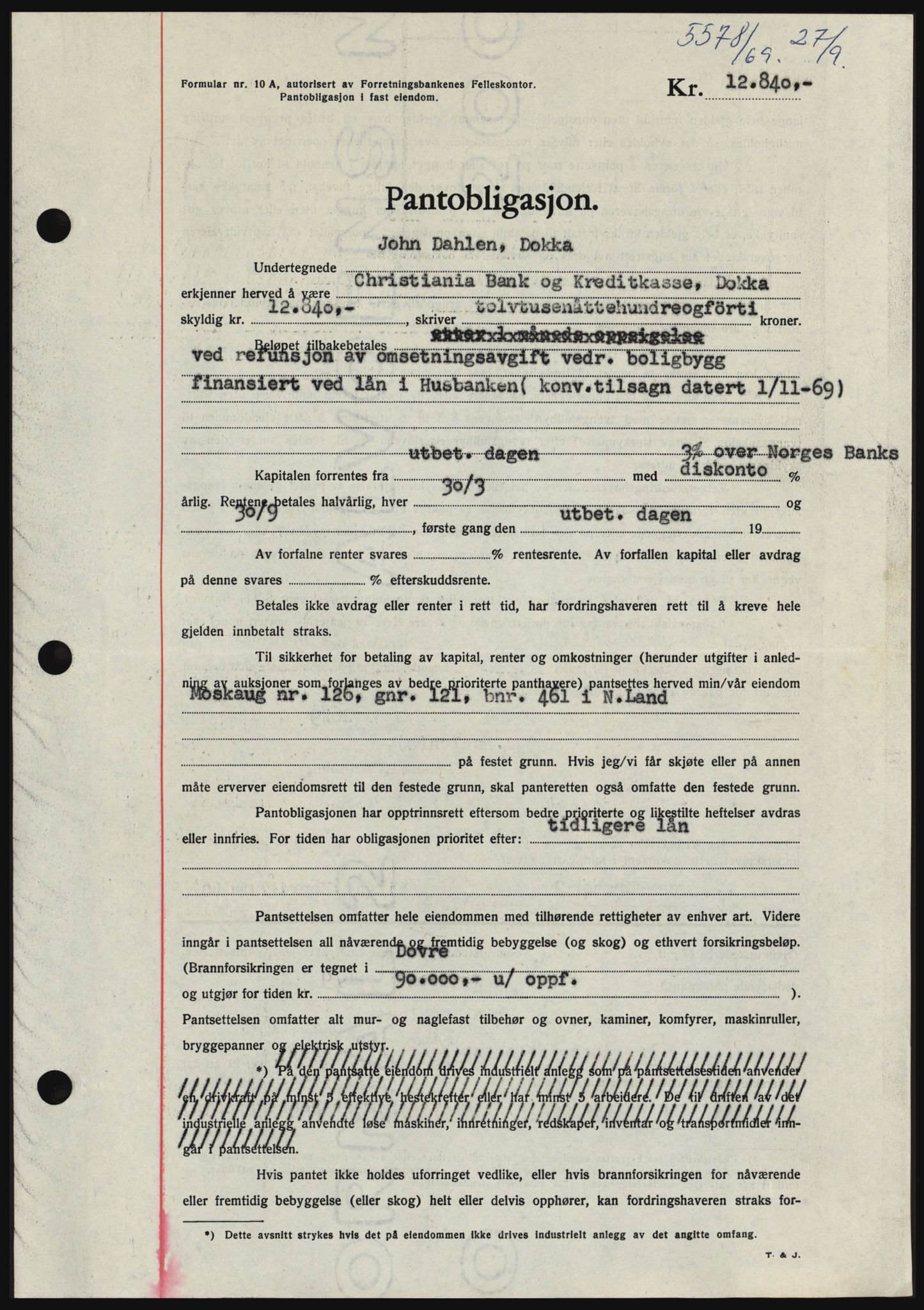 Hadeland og Land tingrett, SAH/TING-010/H/Hb/Hbc/L0074: Pantebok nr. B74, 1969-1969, Dagboknr: 5578/1969