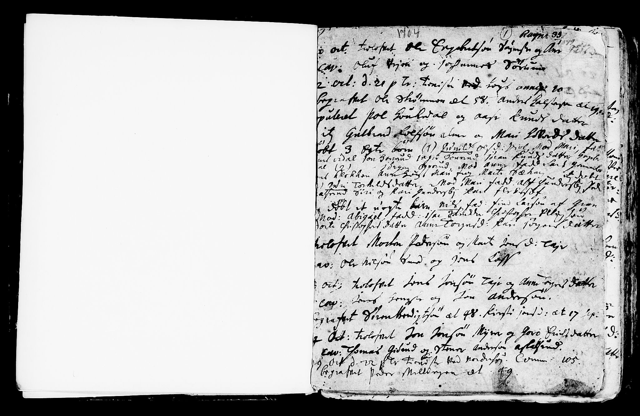 Norderhov kirkebøker, AV/SAKO-A-237/F/Fa/L0001: Ministerialbok nr. 1, 1704-1716, s. 1