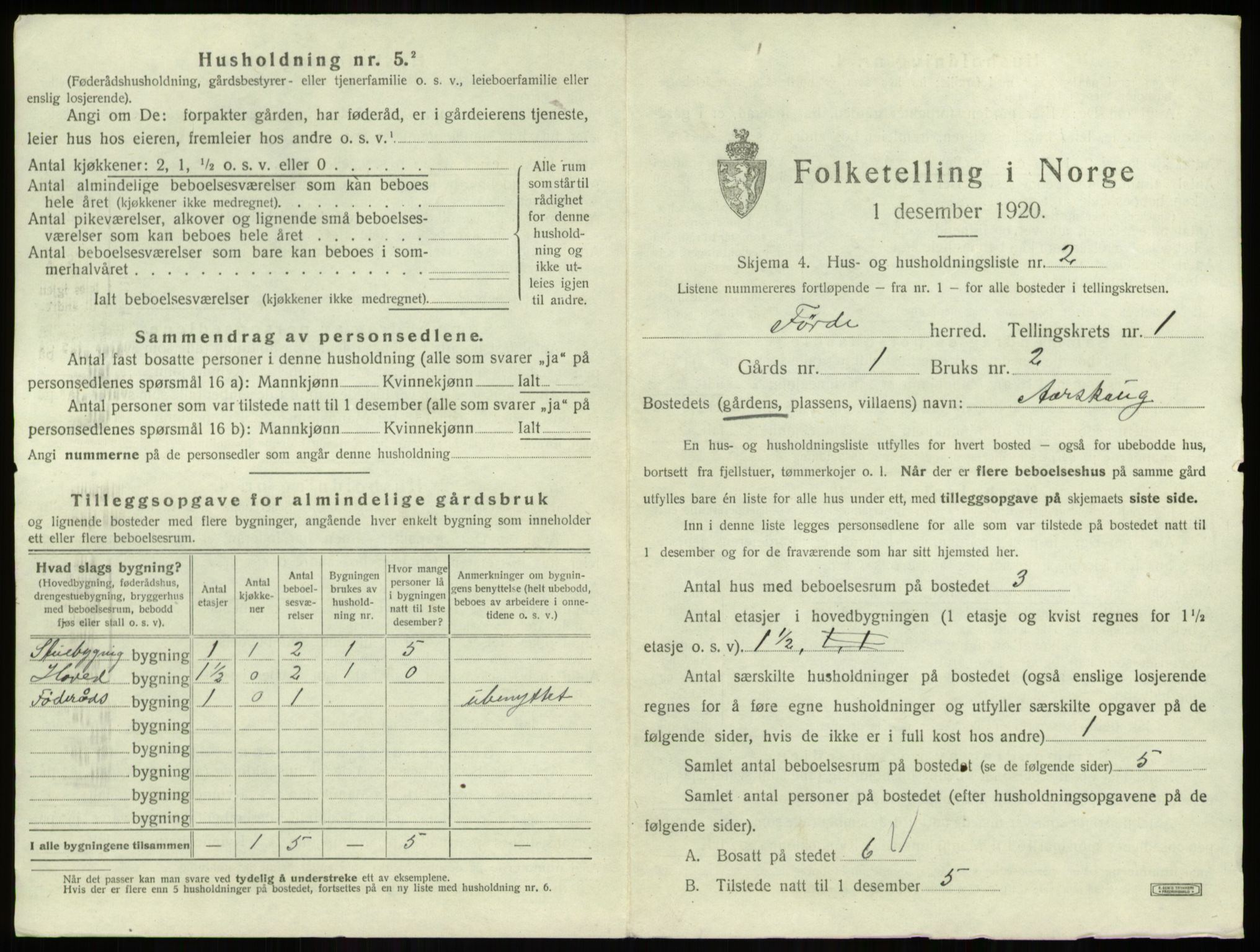 SAB, Folketelling 1920 for 1432 Førde herred, 1920, s. 62