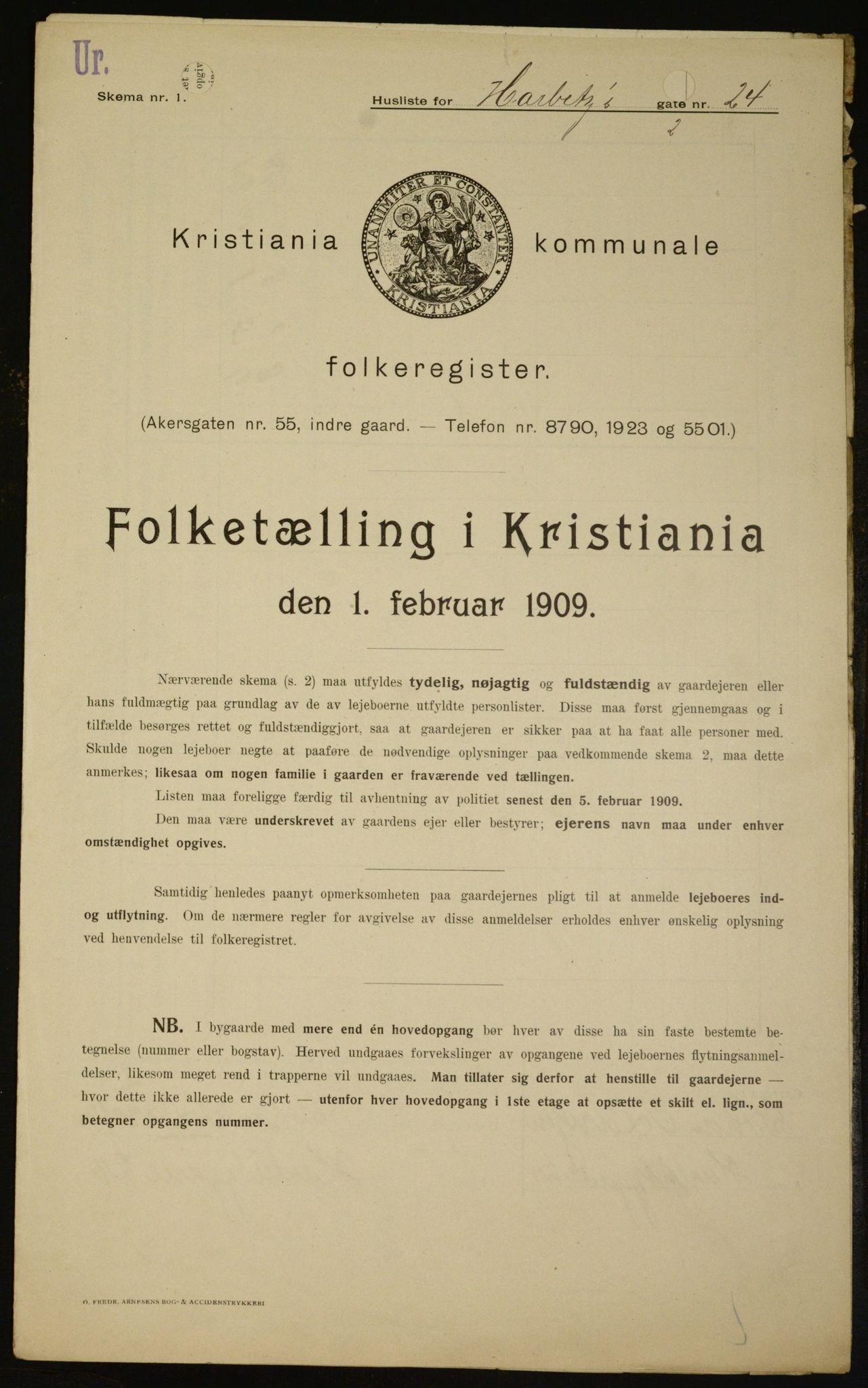 OBA, Kommunal folketelling 1.2.1909 for Kristiania kjøpstad, 1909, s. 73482