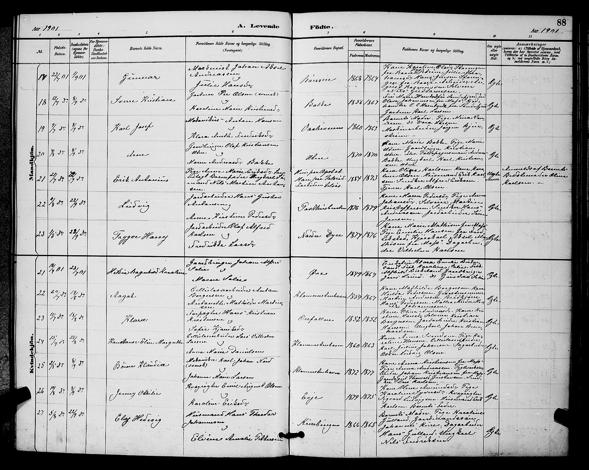 Rygge prestekontor Kirkebøker, AV/SAO-A-10084b/G/Ga/L0002: Klokkerbok nr. 2, 1887-1905, s. 88