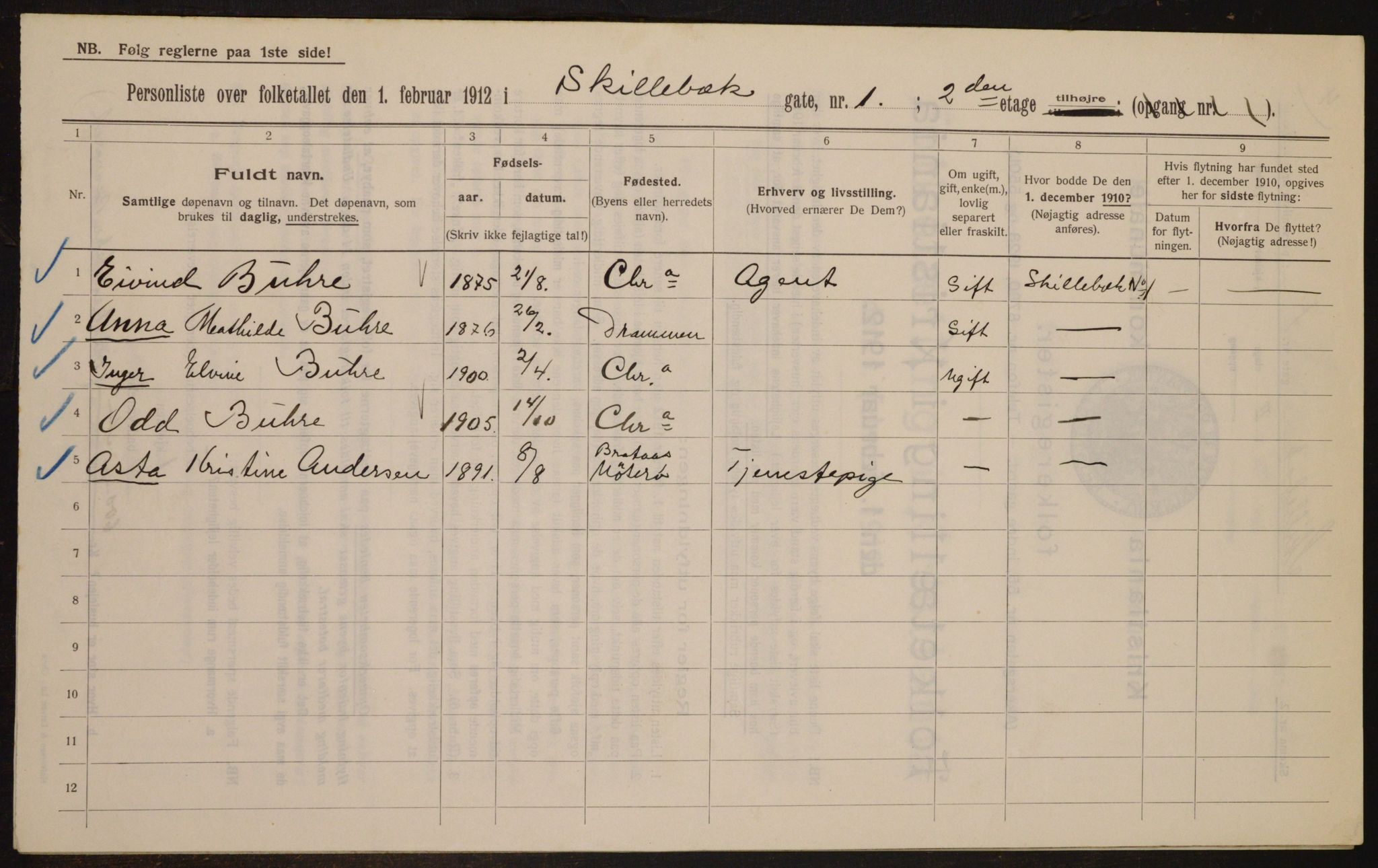 OBA, Kommunal folketelling 1.2.1912 for Kristiania, 1912, s. 95701