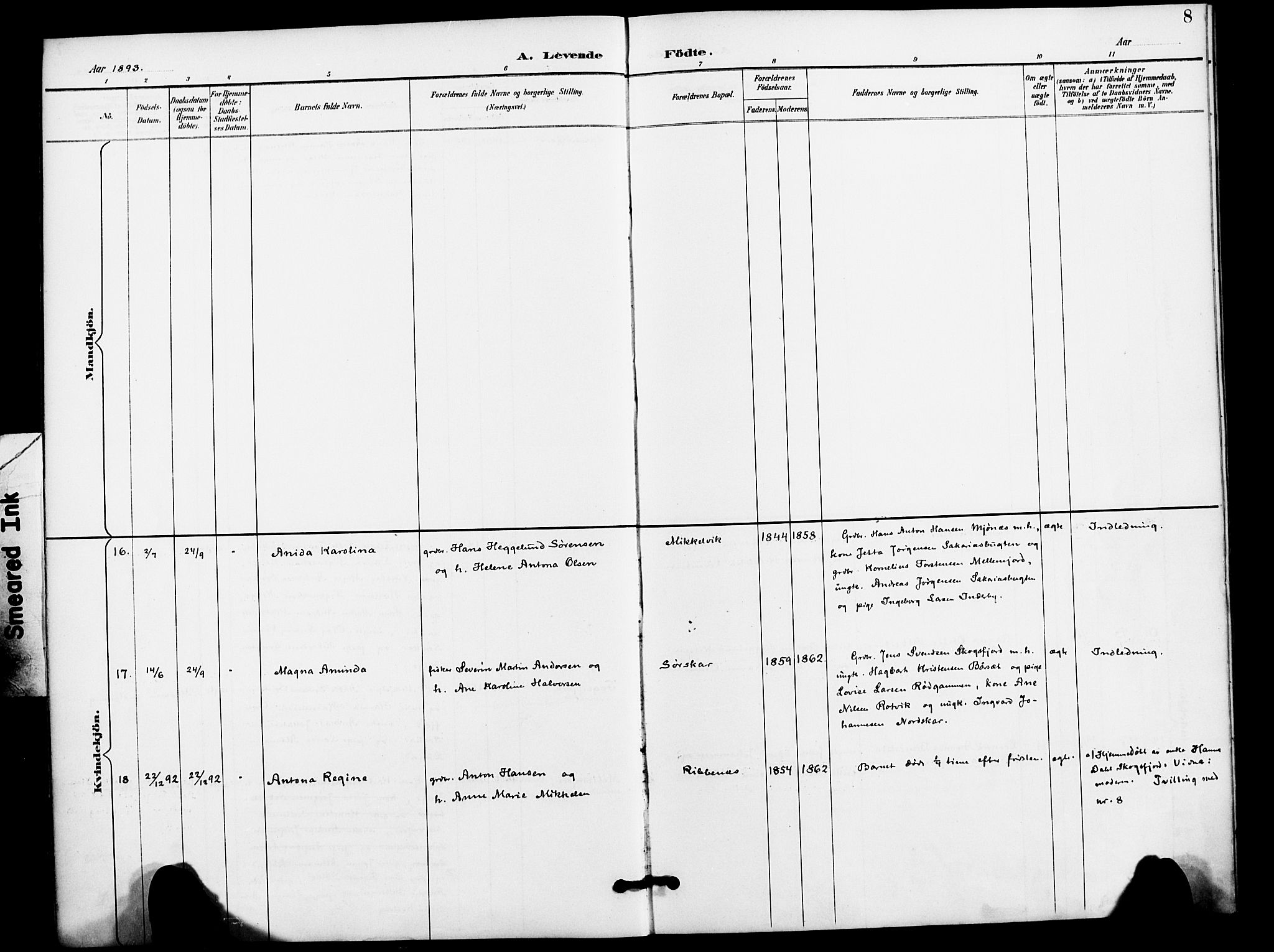 Karlsøy sokneprestembete, SATØ/S-1299/H/Ha/Haa/L0012kirke: Ministerialbok nr. 12, 1892-1902, s. 8