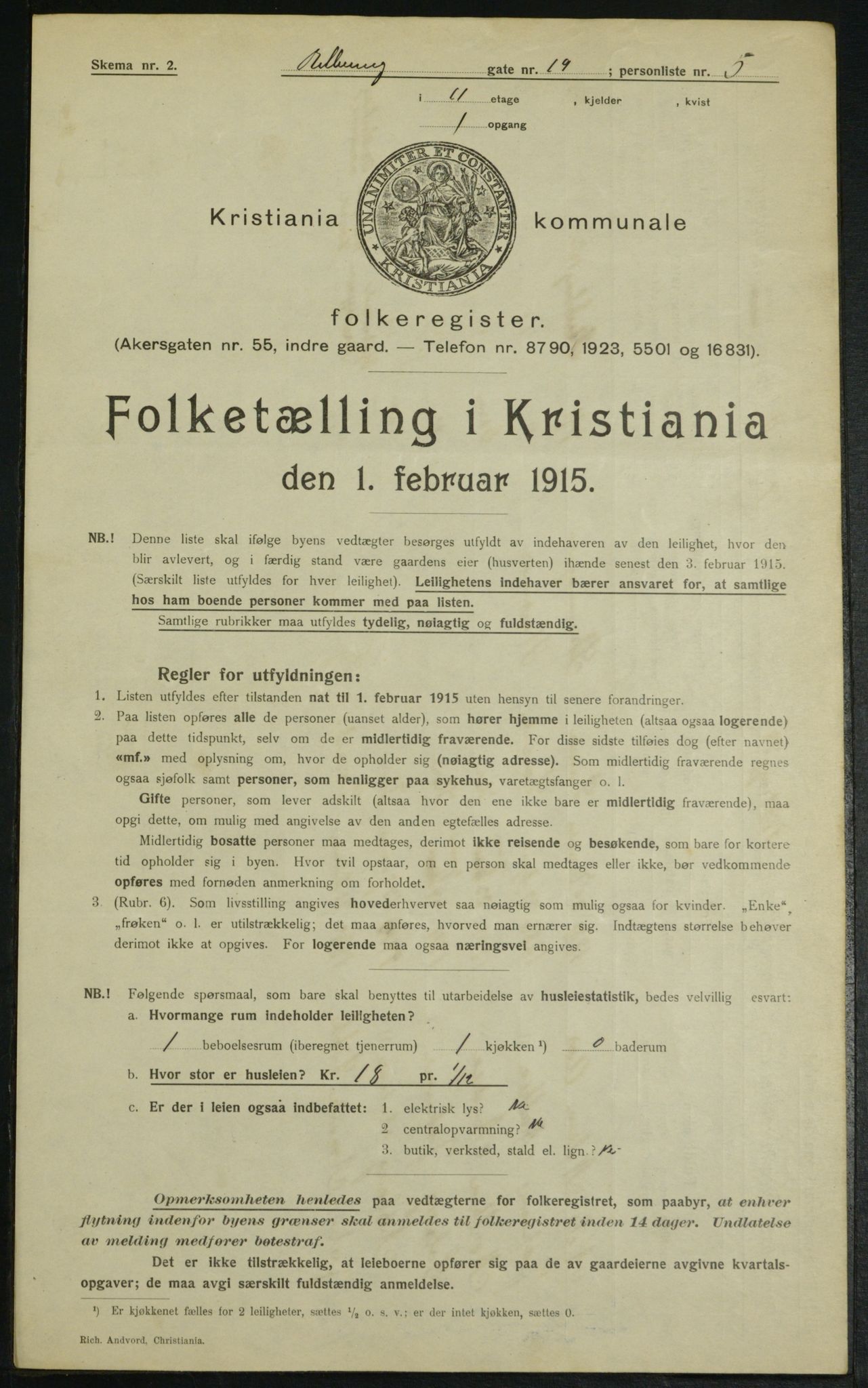 OBA, Kommunal folketelling 1.2.1915 for Kristiania, 1915, s. 82743