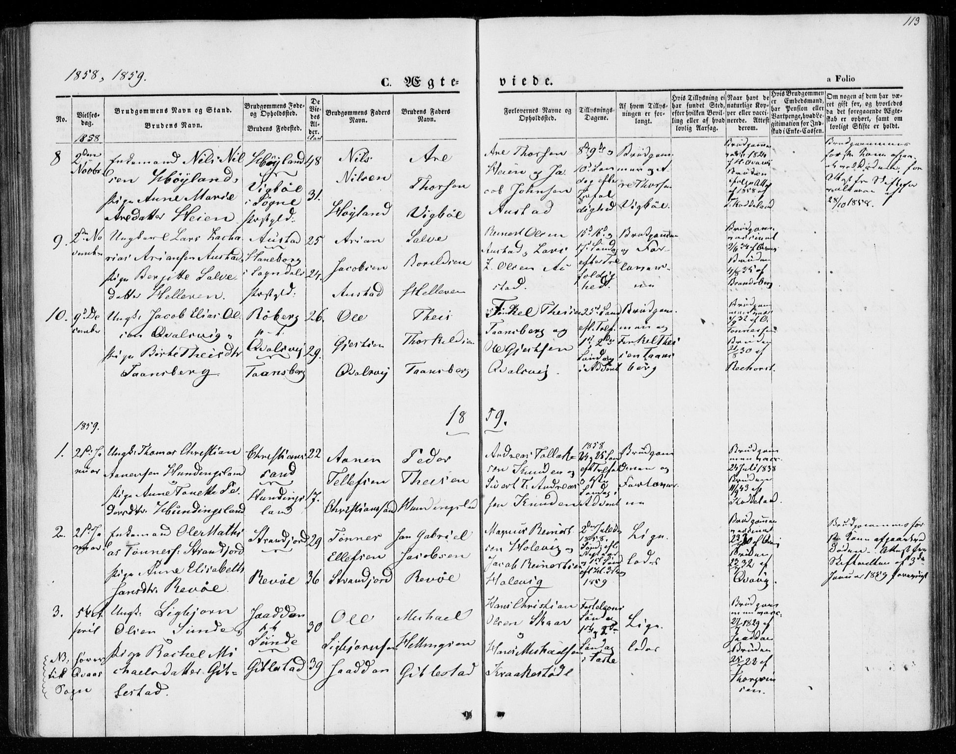 Lyngdal sokneprestkontor, AV/SAK-1111-0029/F/Fa/Faa/L0002: Ministerialbok nr. A 2, 1858-1870, s. 113