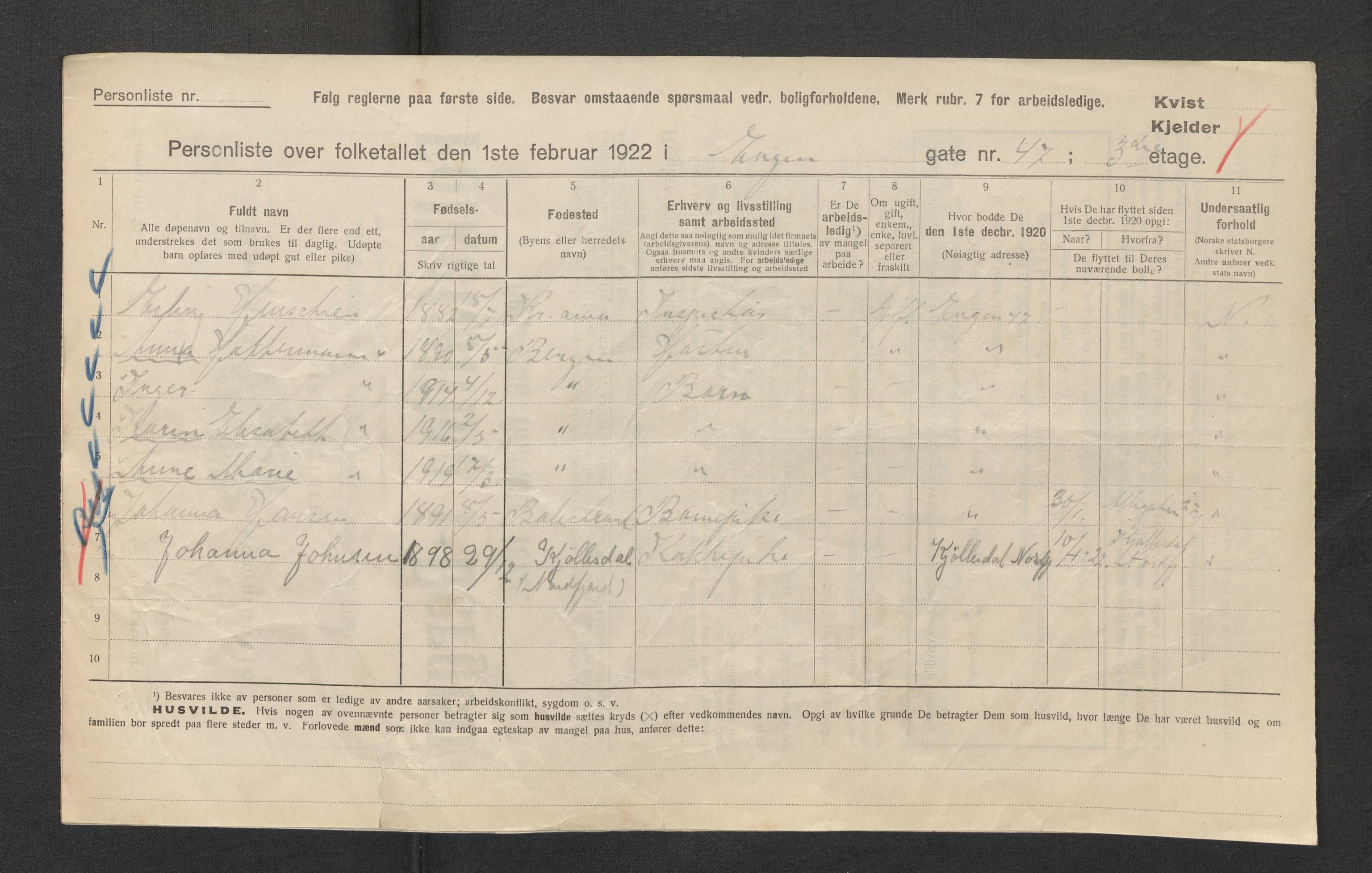 SAB, Kommunal folketelling 1922 for Bergen kjøpstad, 1922, s. 7261
