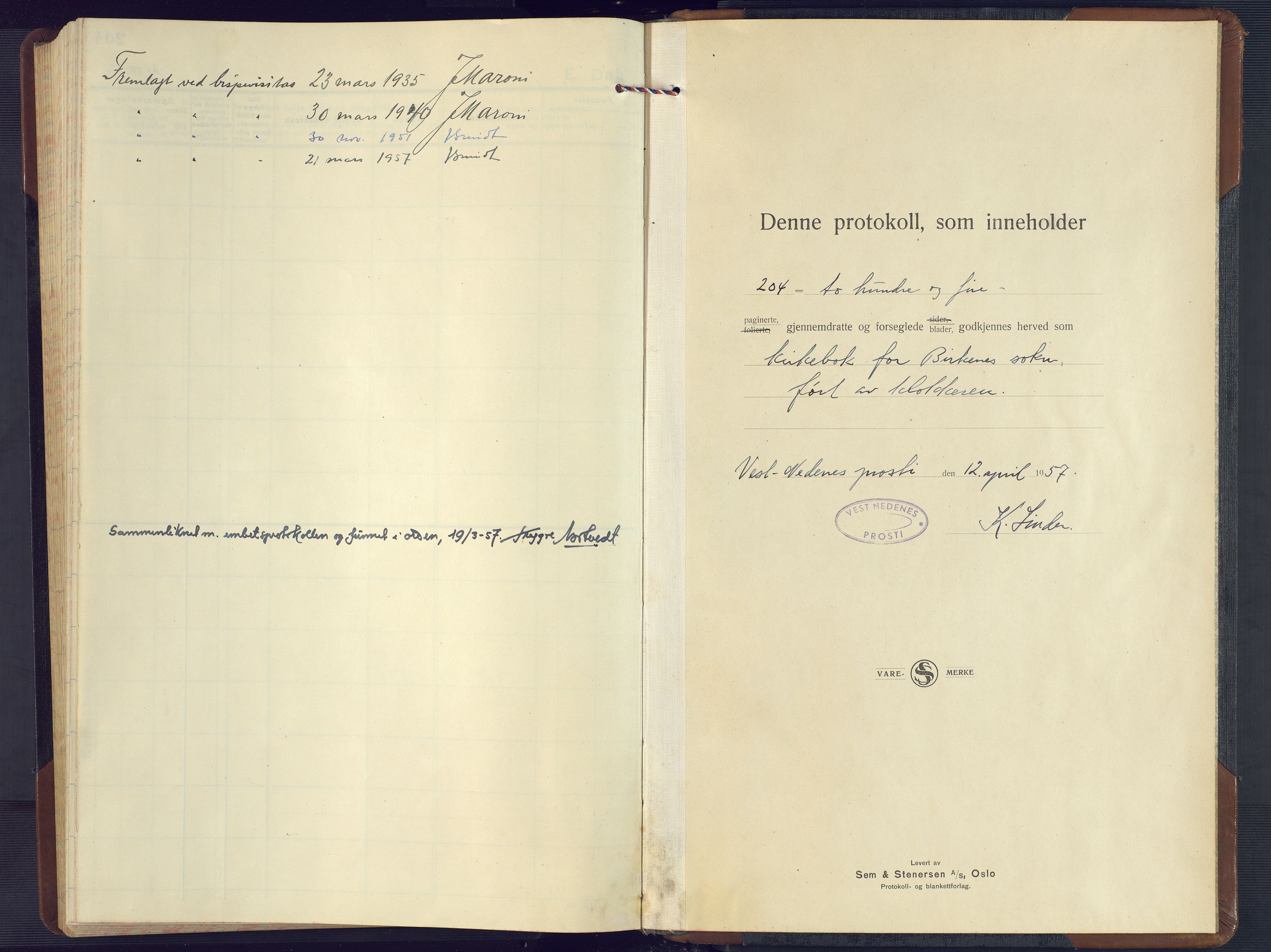 Birkenes sokneprestkontor, AV/SAK-1111-0004/F/Fb/L0005: Klokkerbok nr. B 5, 1930-1957
