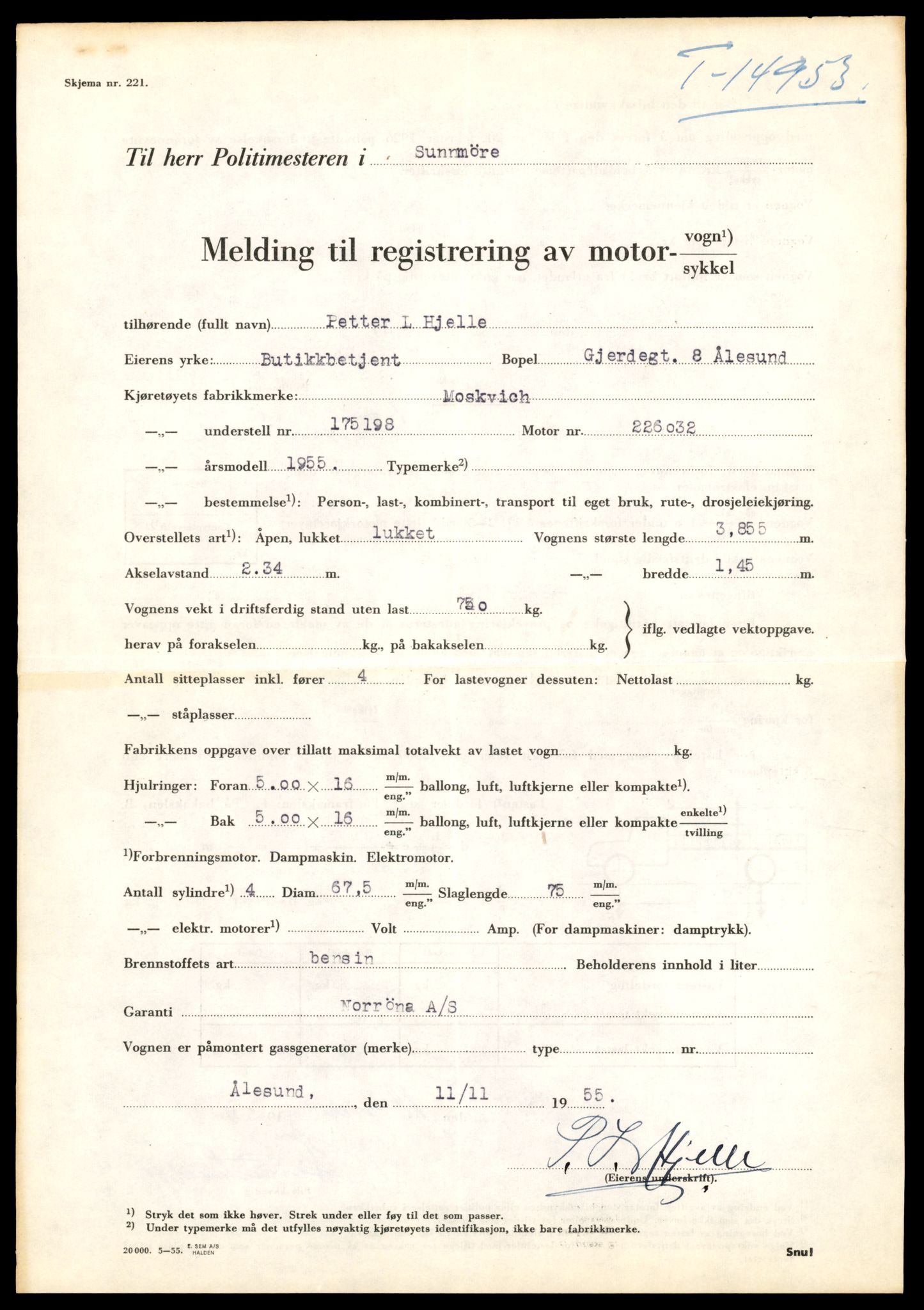 Møre og Romsdal vegkontor - Ålesund trafikkstasjon, AV/SAT-A-4099/F/Fe/L0049: Registreringskort for kjøretøy T 14864 - T 18613, 1927-1998, s. 2055