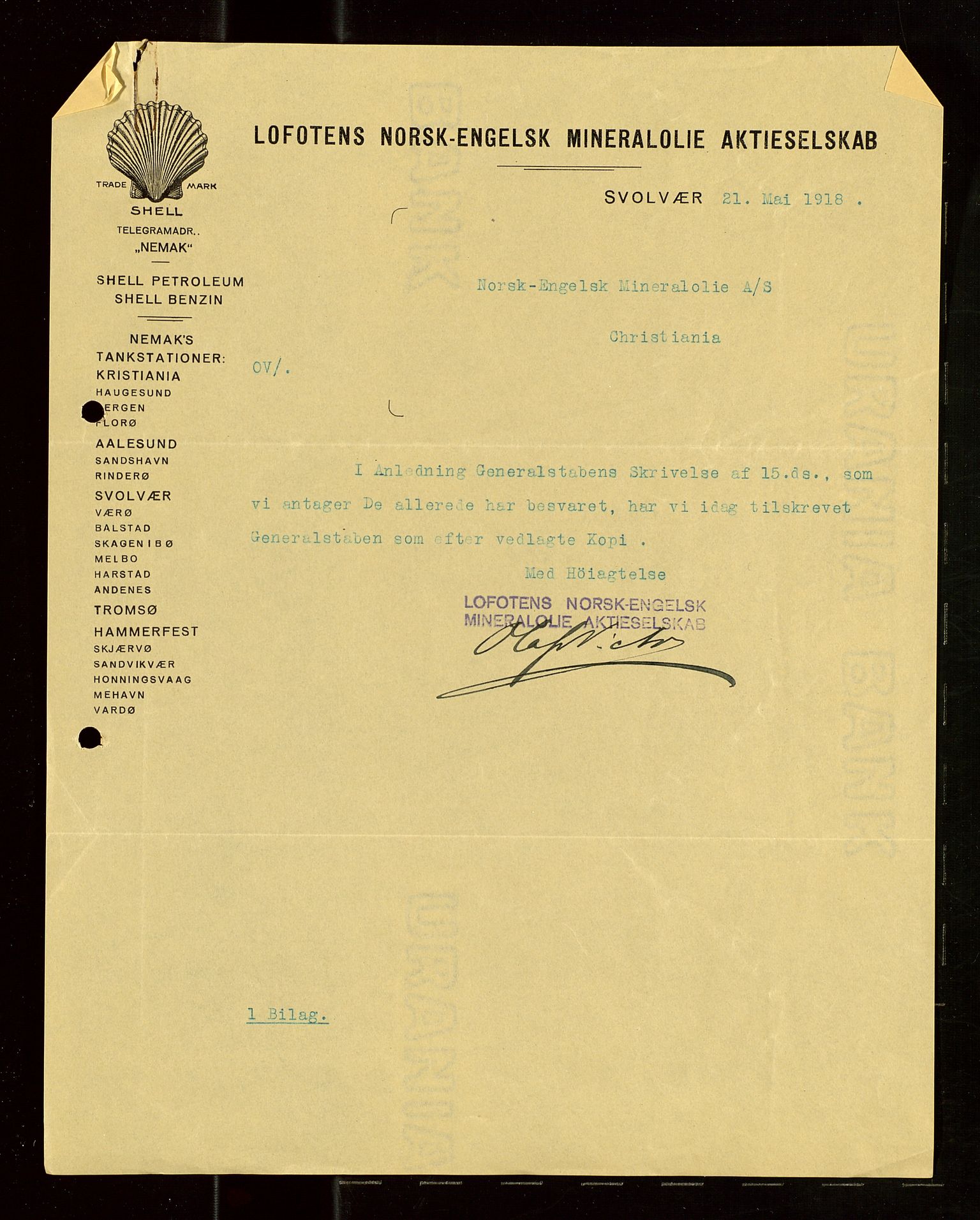 Pa 1521 - A/S Norske Shell, AV/SAST-A-101915/E/Ea/Eaa/L0022: Sjefskorrespondanse, 1918, s. 16