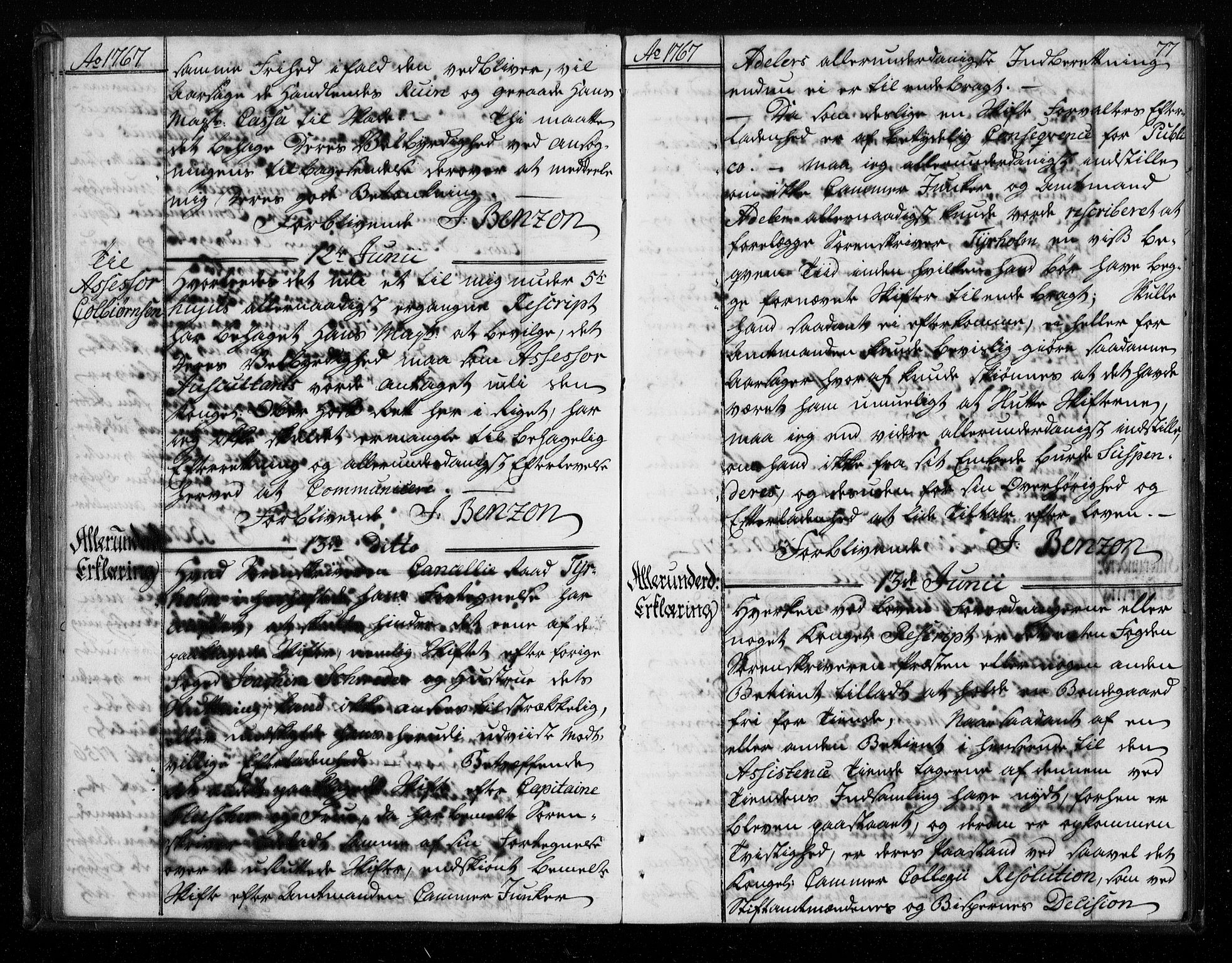 Stattholderembetet 1572-1771, AV/RA-EA-2870/Bf/L0006: Stattholderprotokoll (allmenn kopibok), 1767-1768, s. 76b-77a