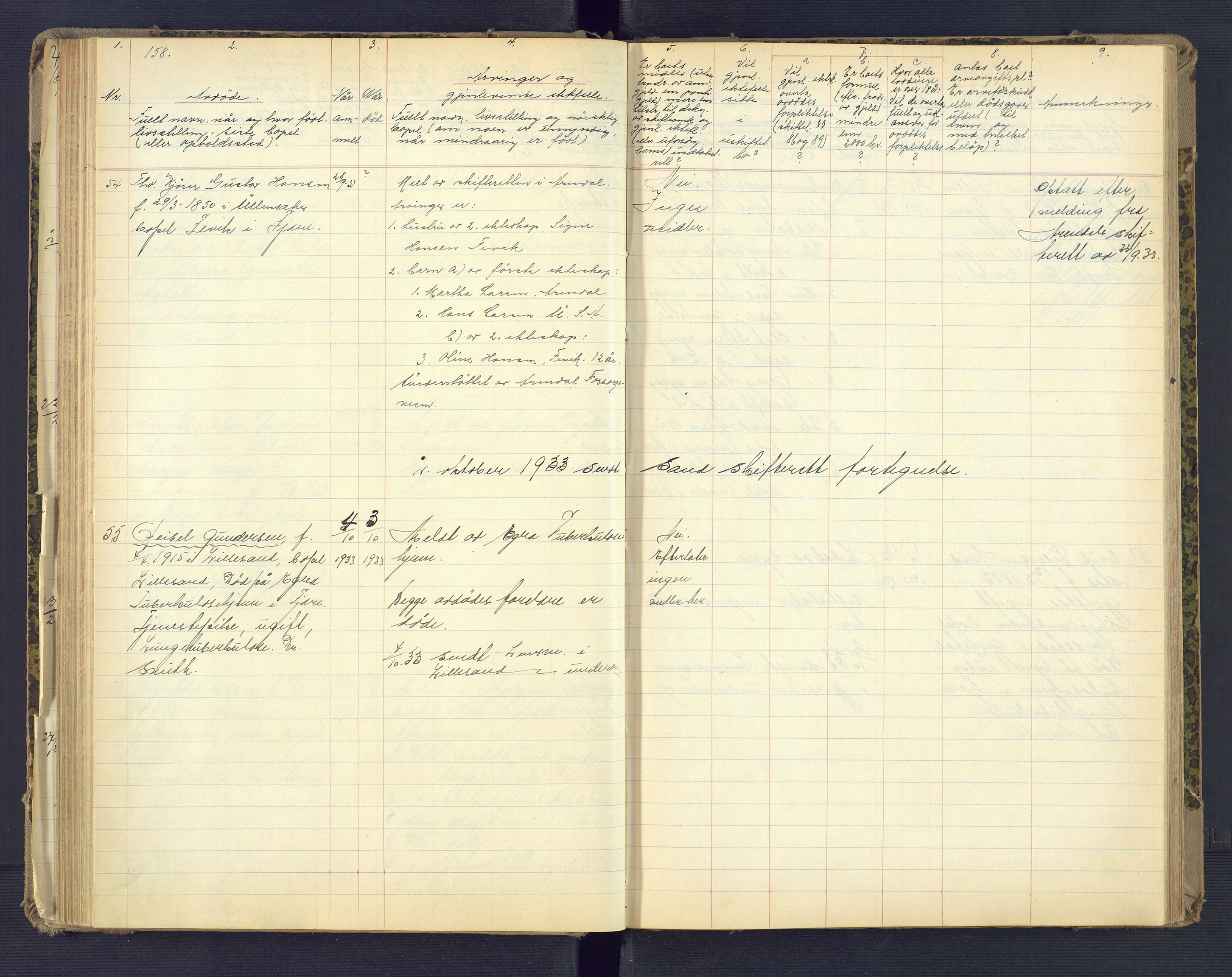 Landvik og Fjære lensmannskontor, AV/SAK-1241-0027/F/Fe/L0003: Anmeldte dødsfall nr 32, 1926-1935, s. 158