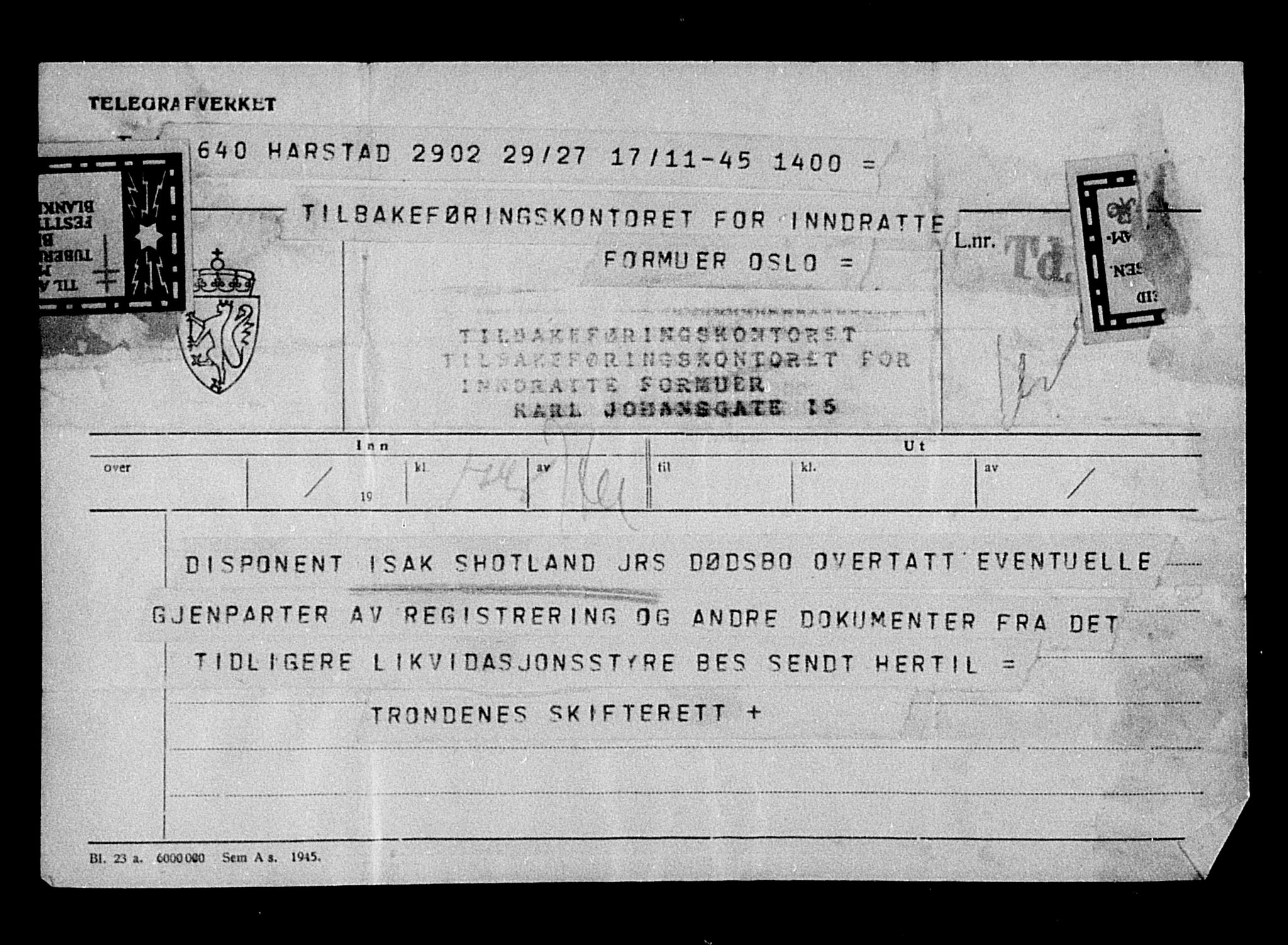 Justisdepartementet, Tilbakeføringskontoret for inndratte formuer, AV/RA-S-1564/H/Hc/Hcb/L0915: --, 1945-1947, s. 574