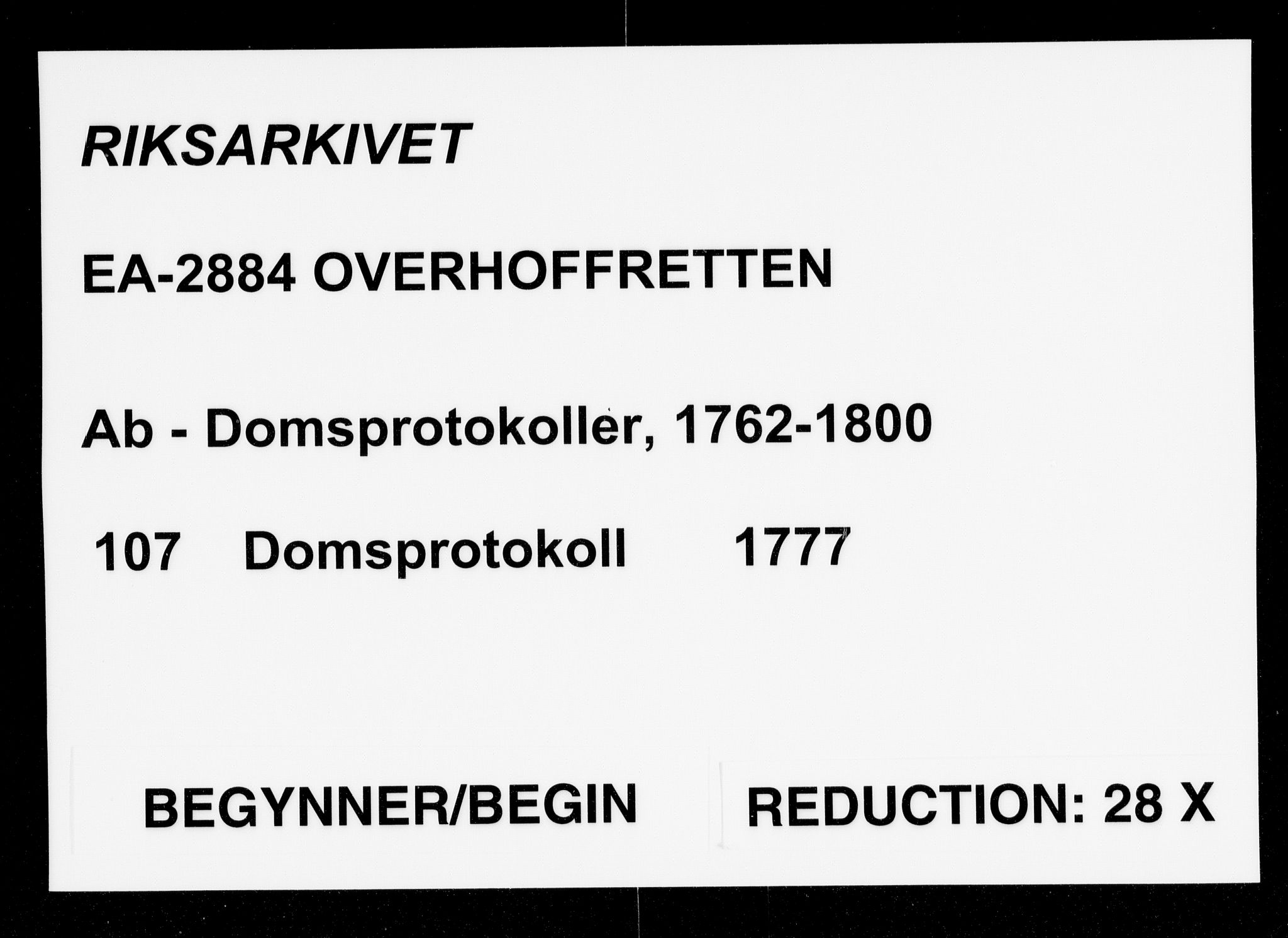 Overhoffretten 1667-1797, AV/RA-EA-2884/Ab/L0107: Domsprotokoll, 1777