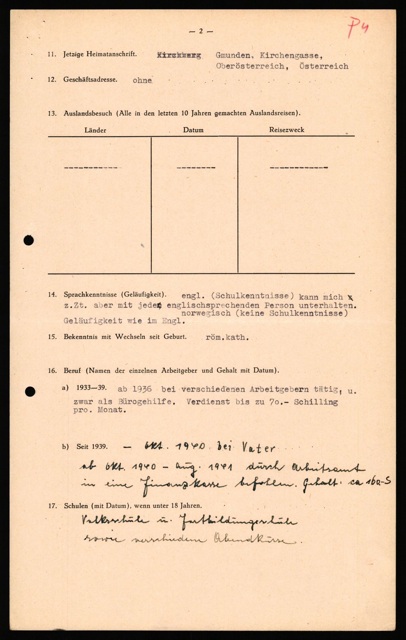 Forsvaret, Forsvarets overkommando II, AV/RA-RAFA-3915/D/Db/L0040: CI Questionaires. Tyske okkupasjonsstyrker i Norge. Østerrikere., 1945-1946, s. 13