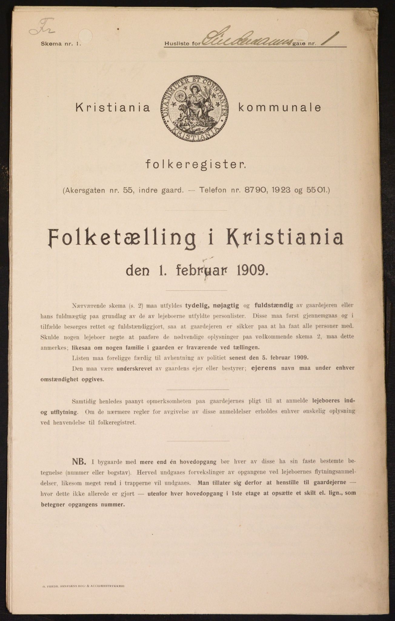 OBA, Kommunal folketelling 1.2.1909 for Kristiania kjøpstad, 1909, s. 52529